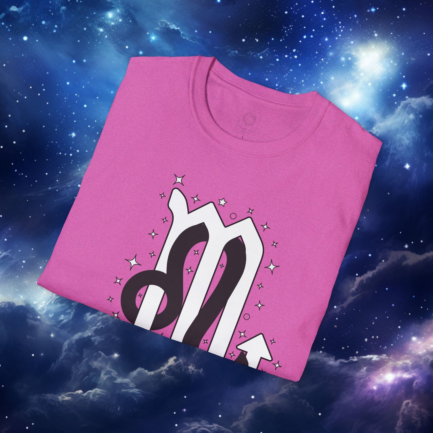 Astrology Zodiac Unisex Softstyle T-Shirt Leo and Scorpio With Love Description On Back