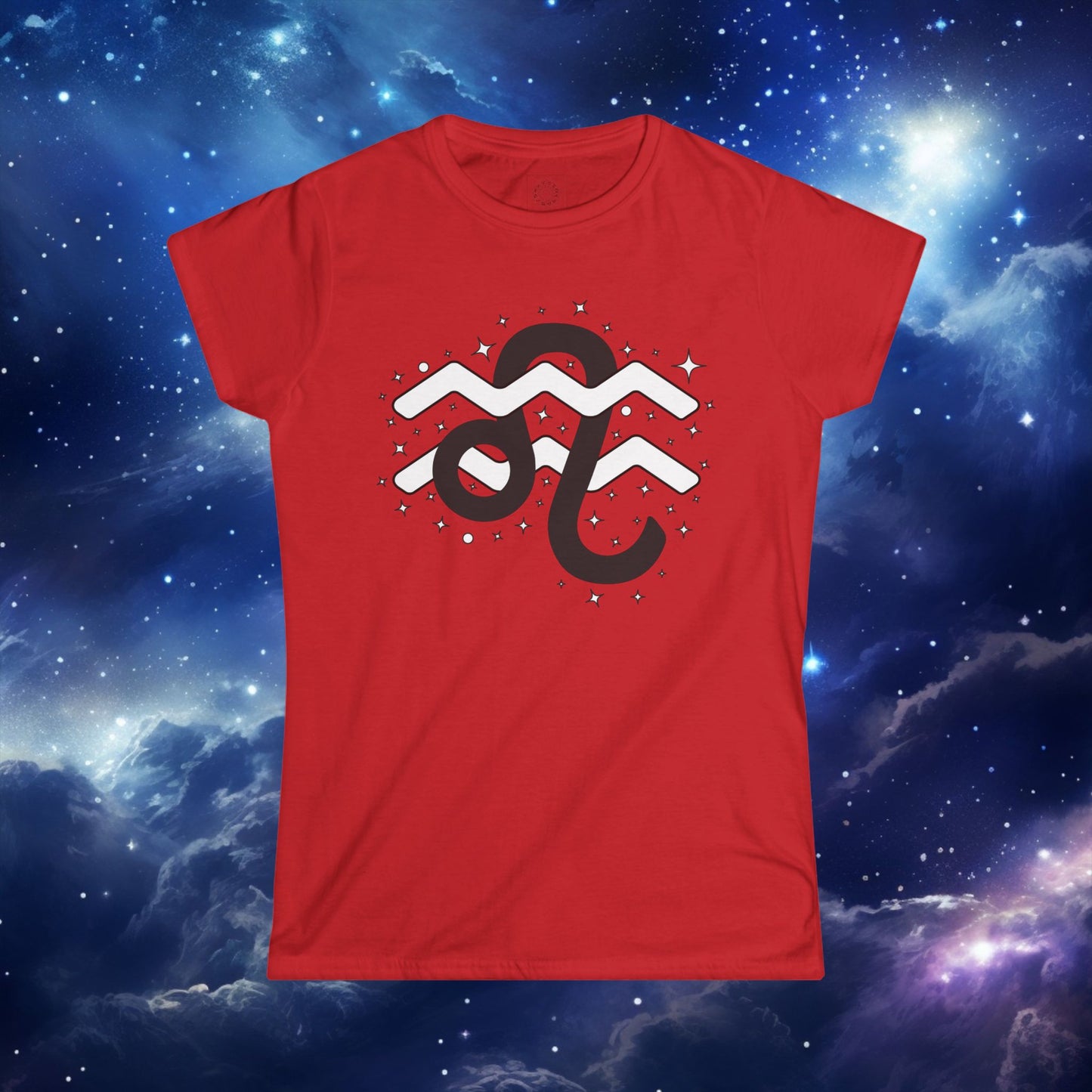 Astrology Zodiac Women's Softstyle Tee Leo and Aquarius with Love Description on Back