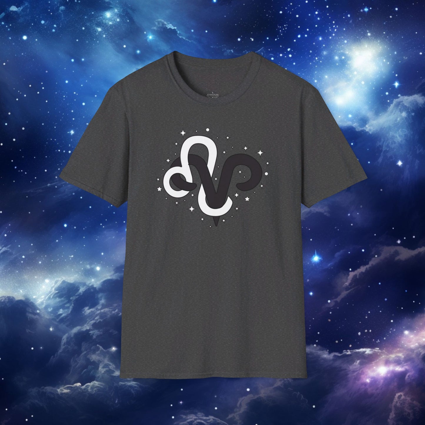 Astrology Zodiac Unisex Softstyle T-Shirt with Aries and Leo Symbols and Love Description