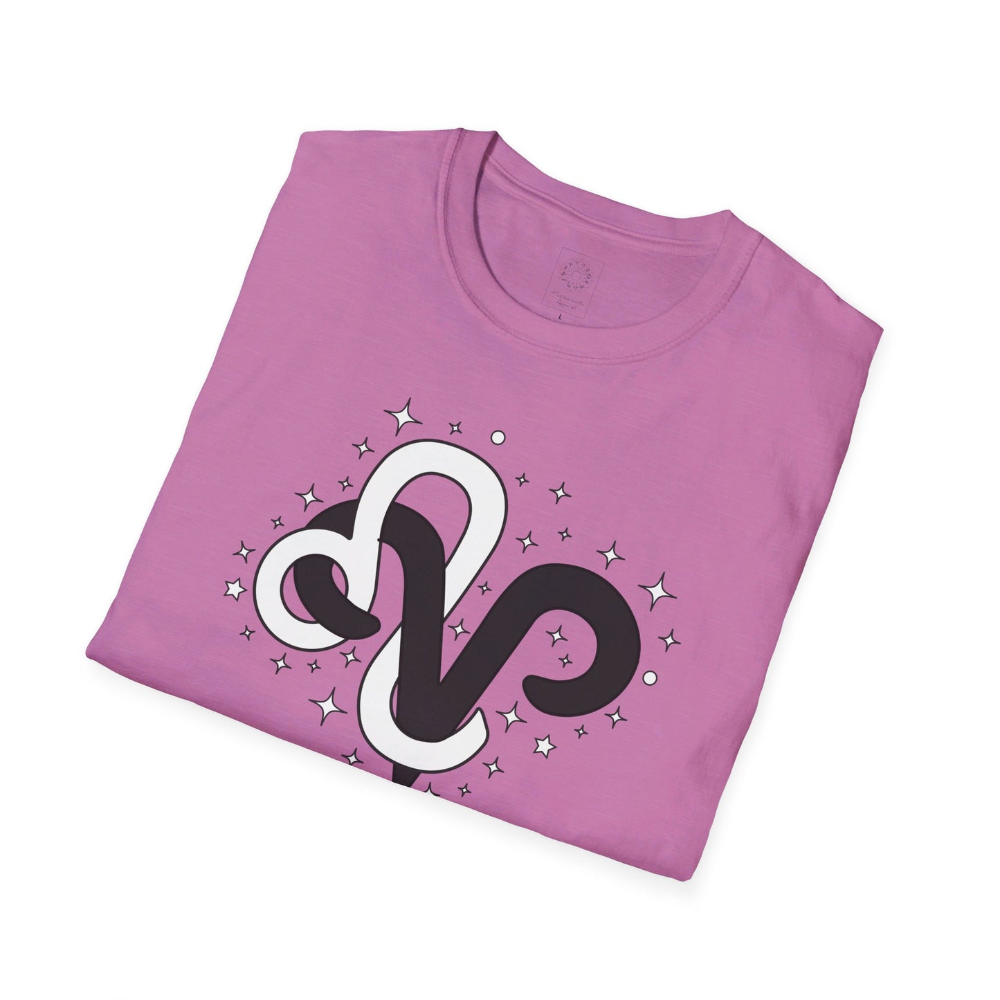 Astrology Zodiac Unisex Softstyle T-Shirt with Aries and Leo Symbols and Love Description