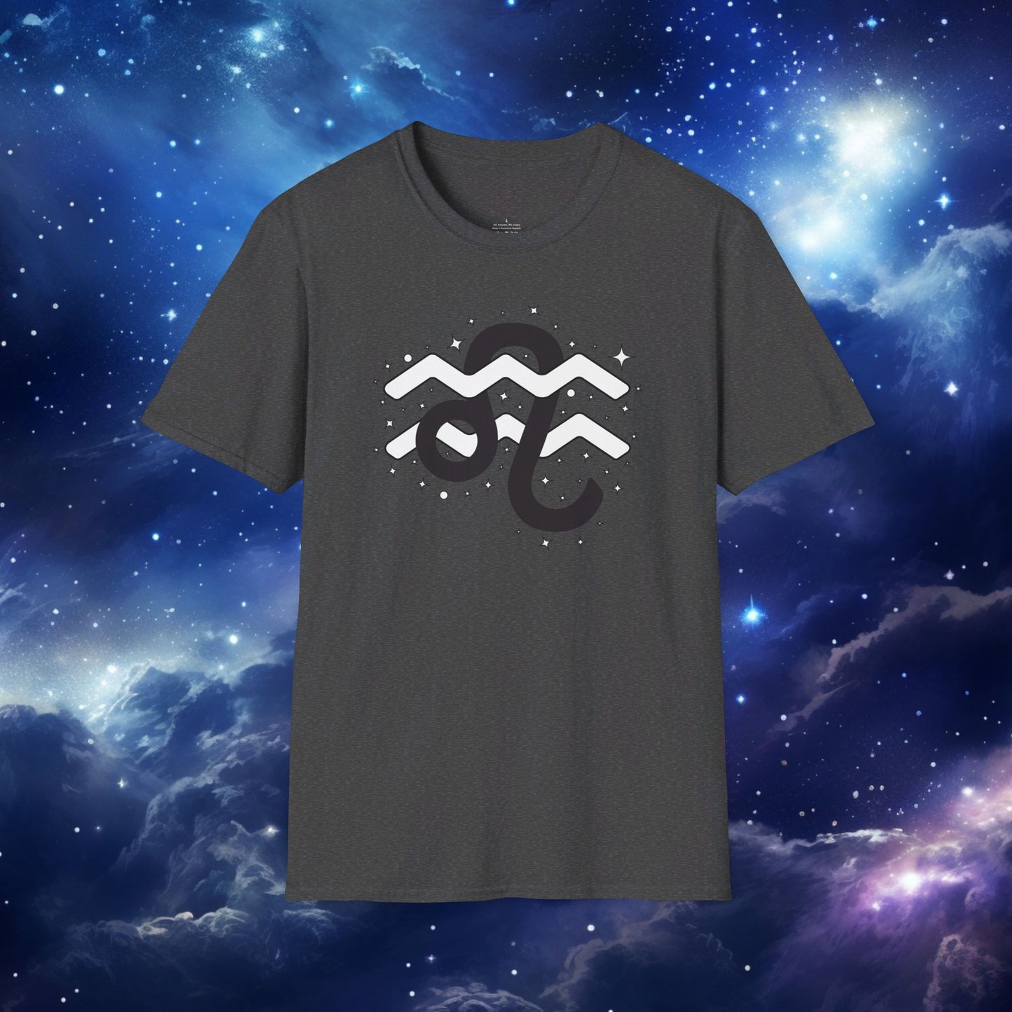 Astrology Zodiac Unisex Softstyle T-Shirt with Leo and Aquarius Symbols and Love Description
