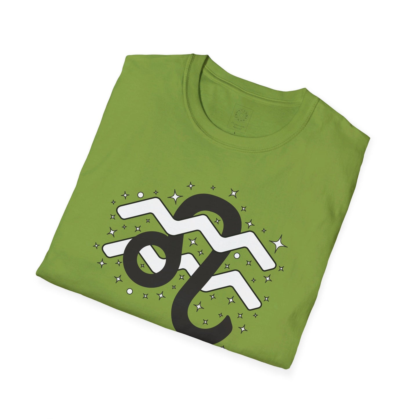 Astrology Zodiac Unisex Softstyle T-Shirt with Leo and Aquarius Symbols and Love Description