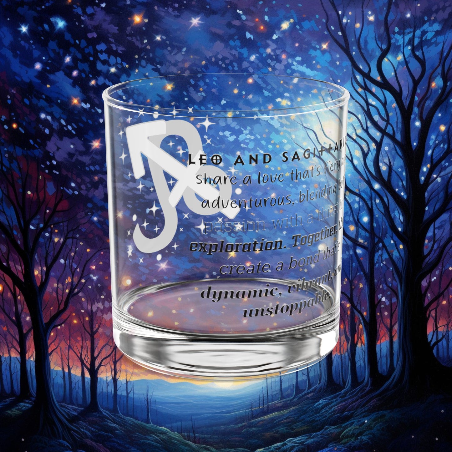 Leo Sagittarius Zodiac Rocks Glass