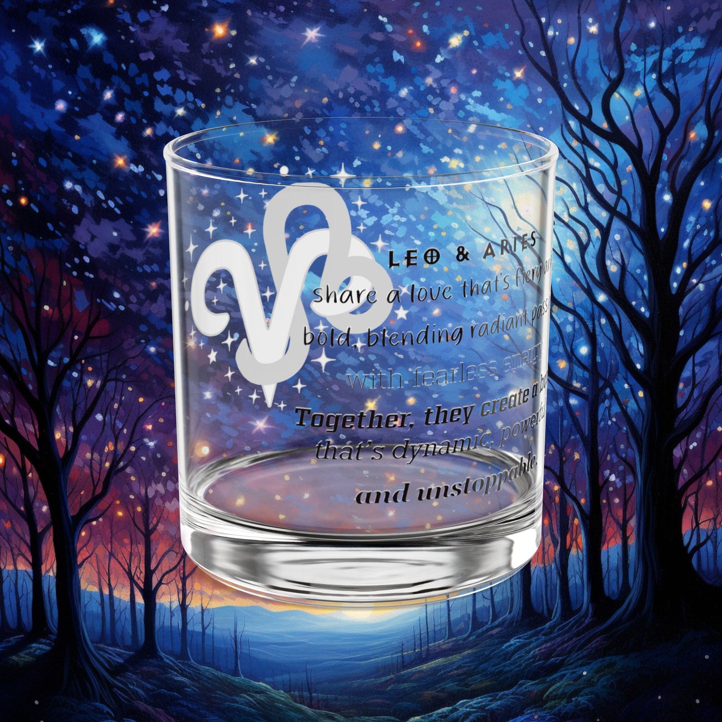 Leo Aries Zodiac Rocks Glass