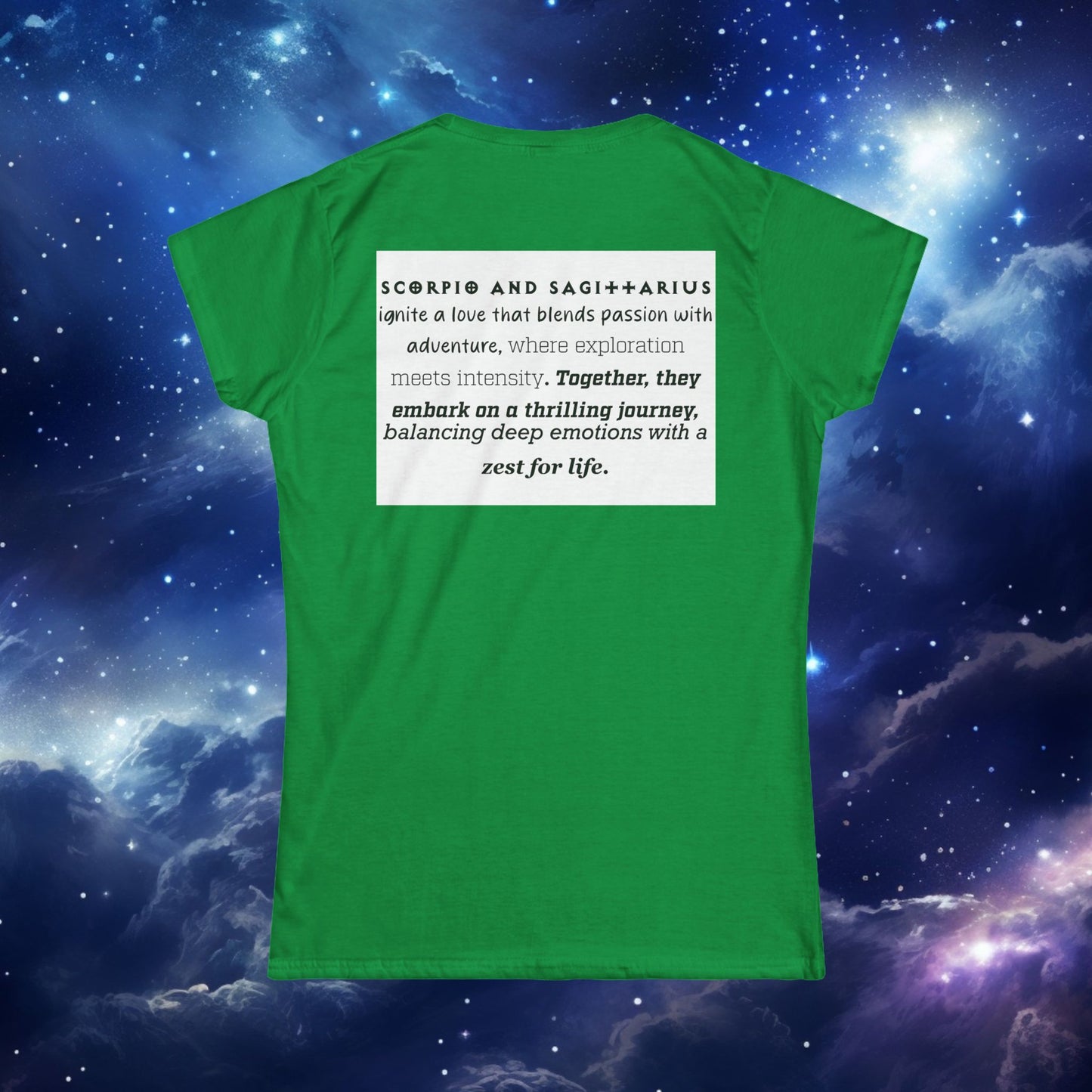 Astrology Zodiac Women's Softstyle Tee Scorpio and Sagittarius with Love Description