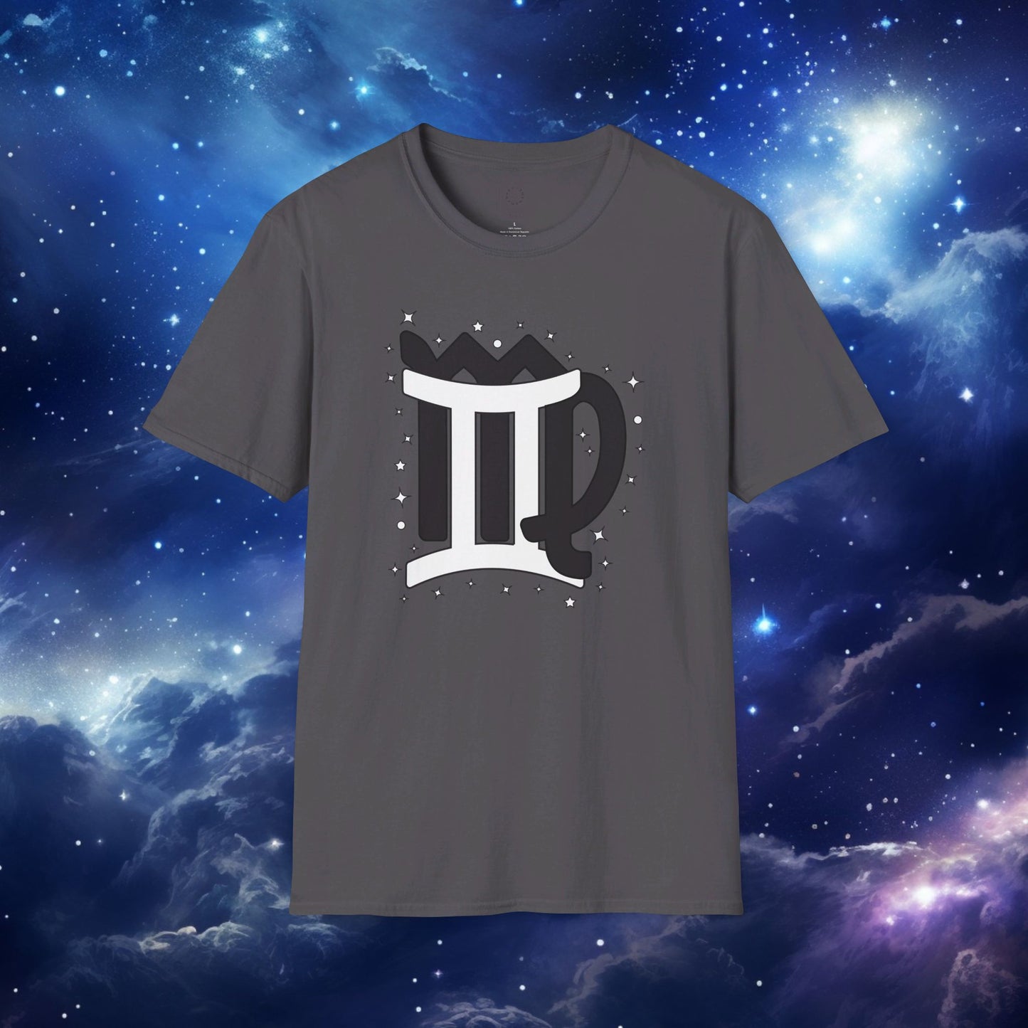 Astrology Zodiac Unisex Softstyle T-Shirt with Virgo and Gemini Symbols and Love Description