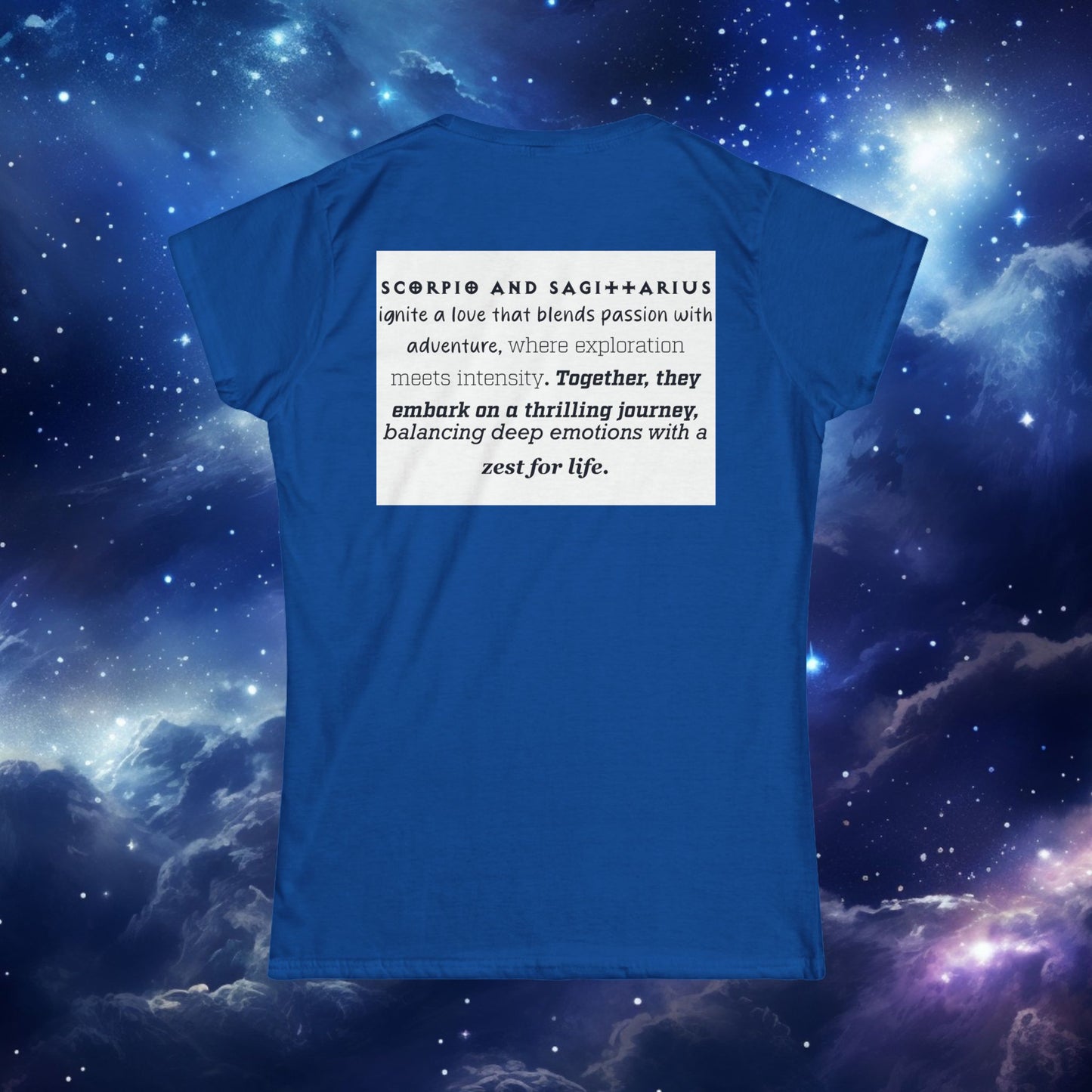 Astrology Zodiac Women's Softstyle Tee Scorpio and Sagittarius with Love Description