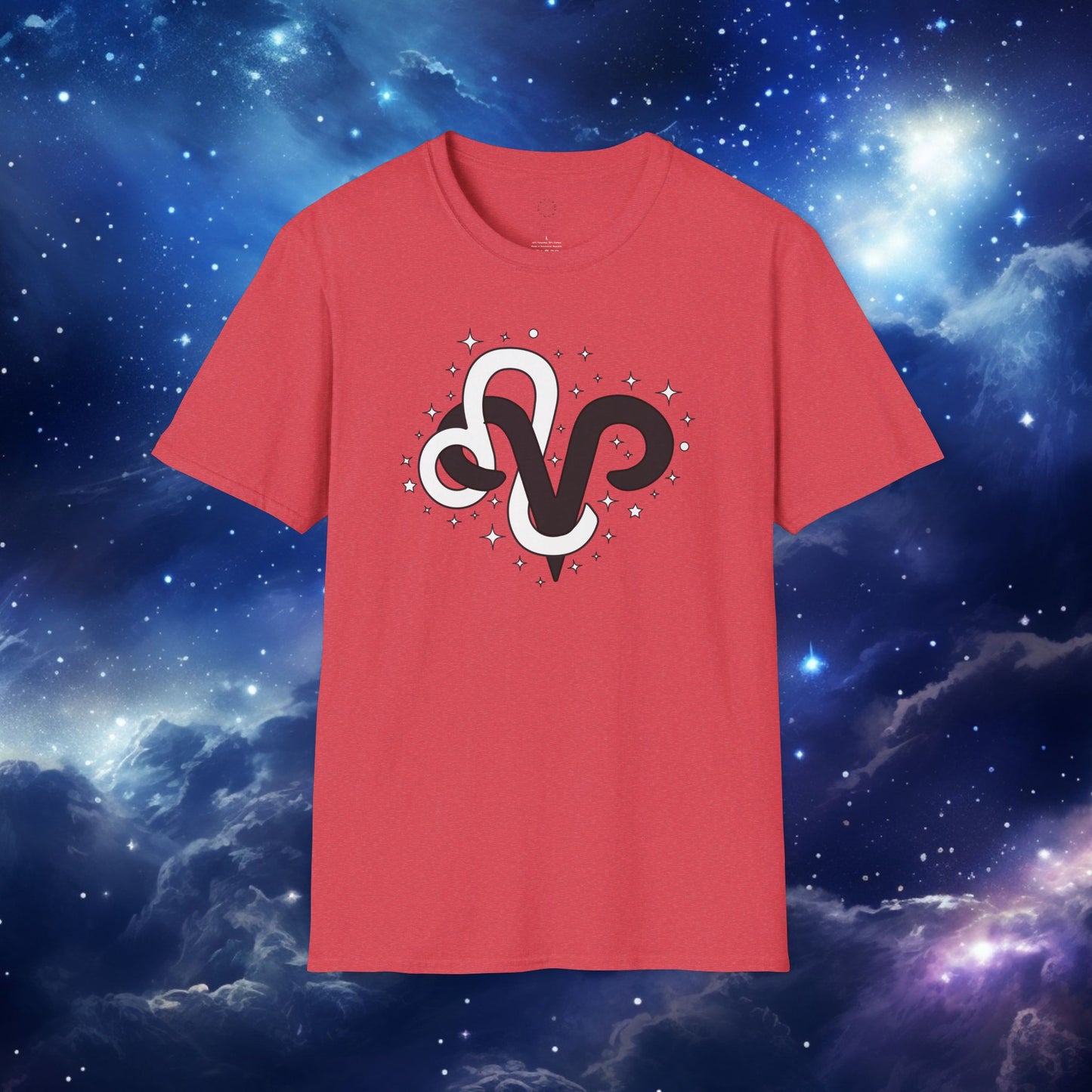 Astrology Zodiac Unisex Softstyle T-Shirt with Aries and Leo Symbols and Love Description