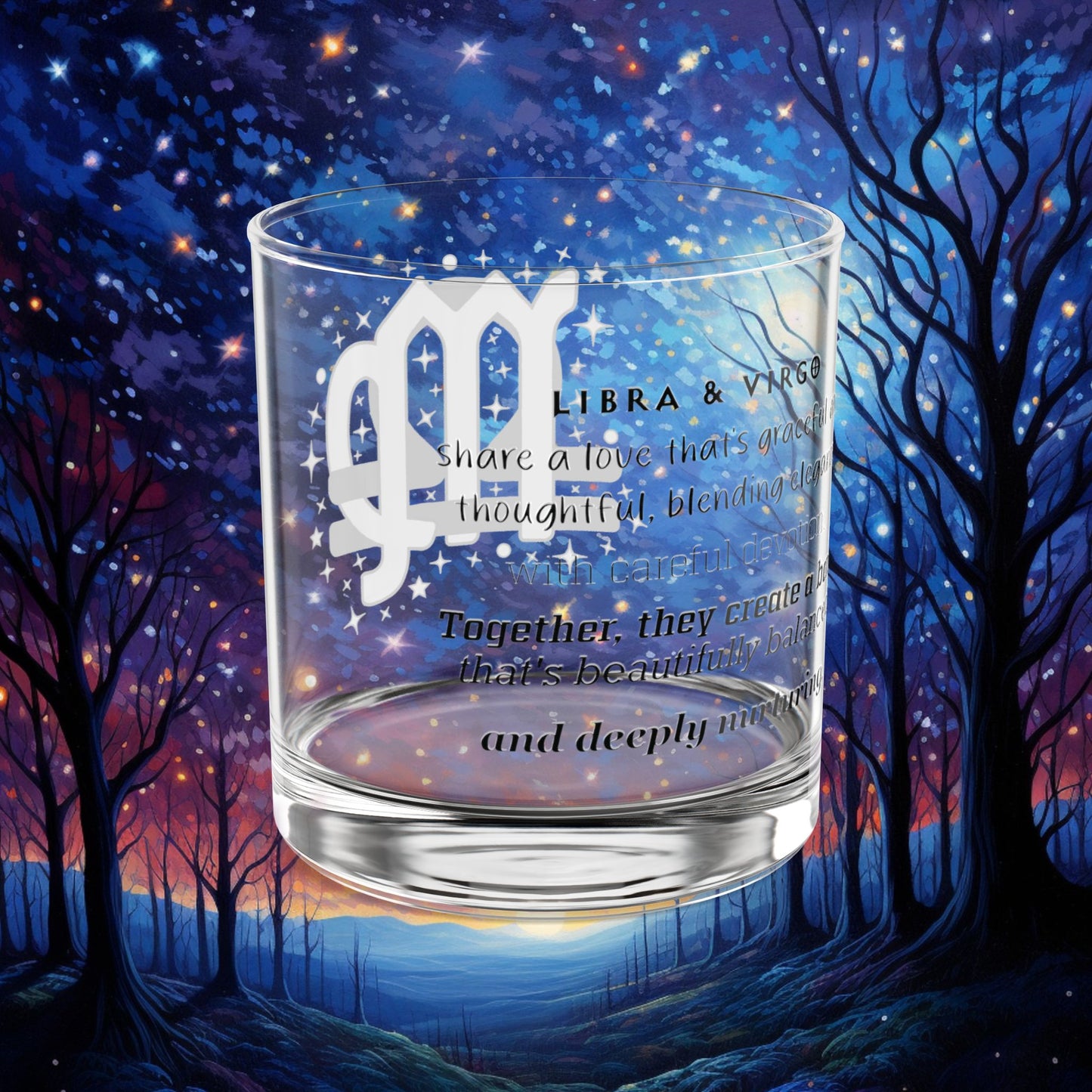 Libra Virgo Zodiac Rocks Glass