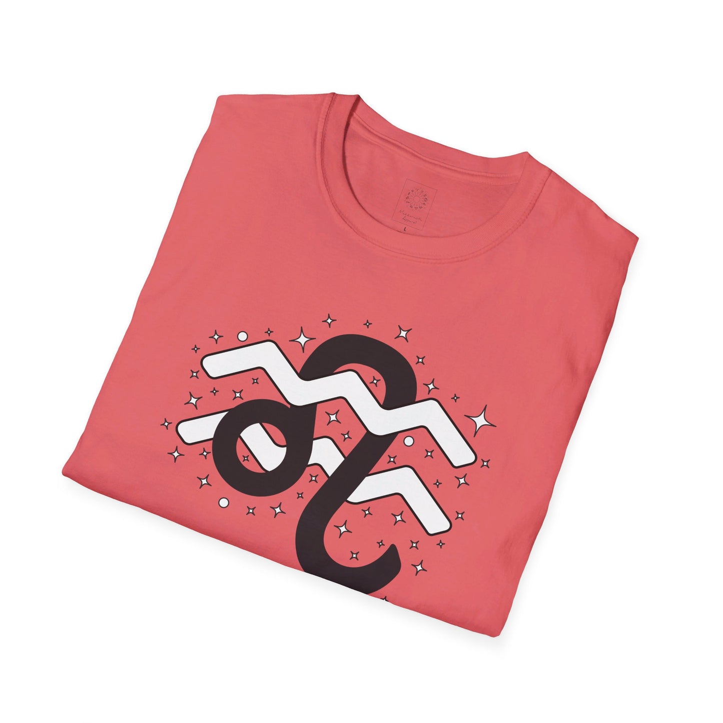 Astrology Zodiac Unisex Softstyle T-Shirt with Leo and Aquarius Symbols and Love Description