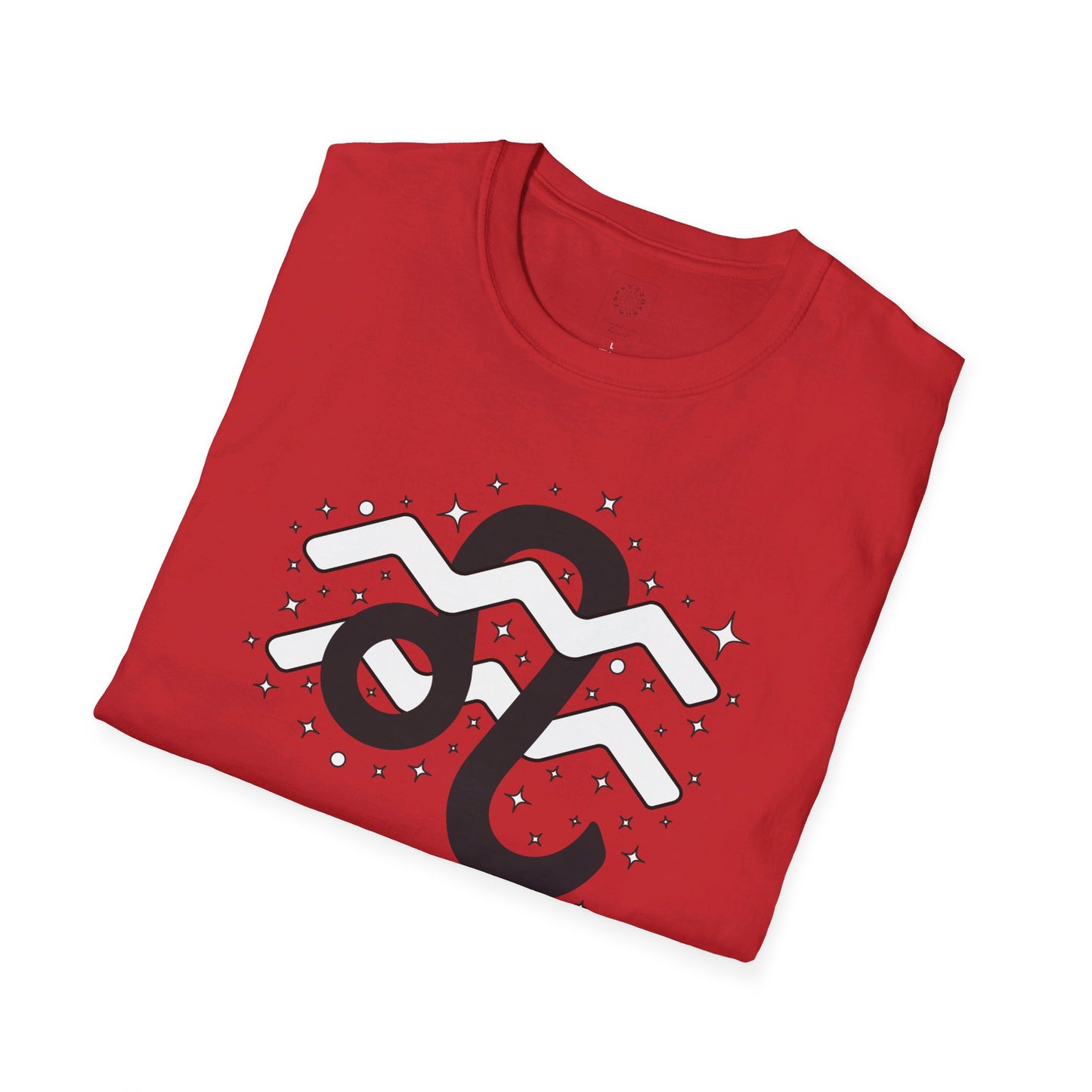 Astrology Zodiac Unisex Softstyle T-Shirt with Leo and Aquarius Symbols and Love Description
