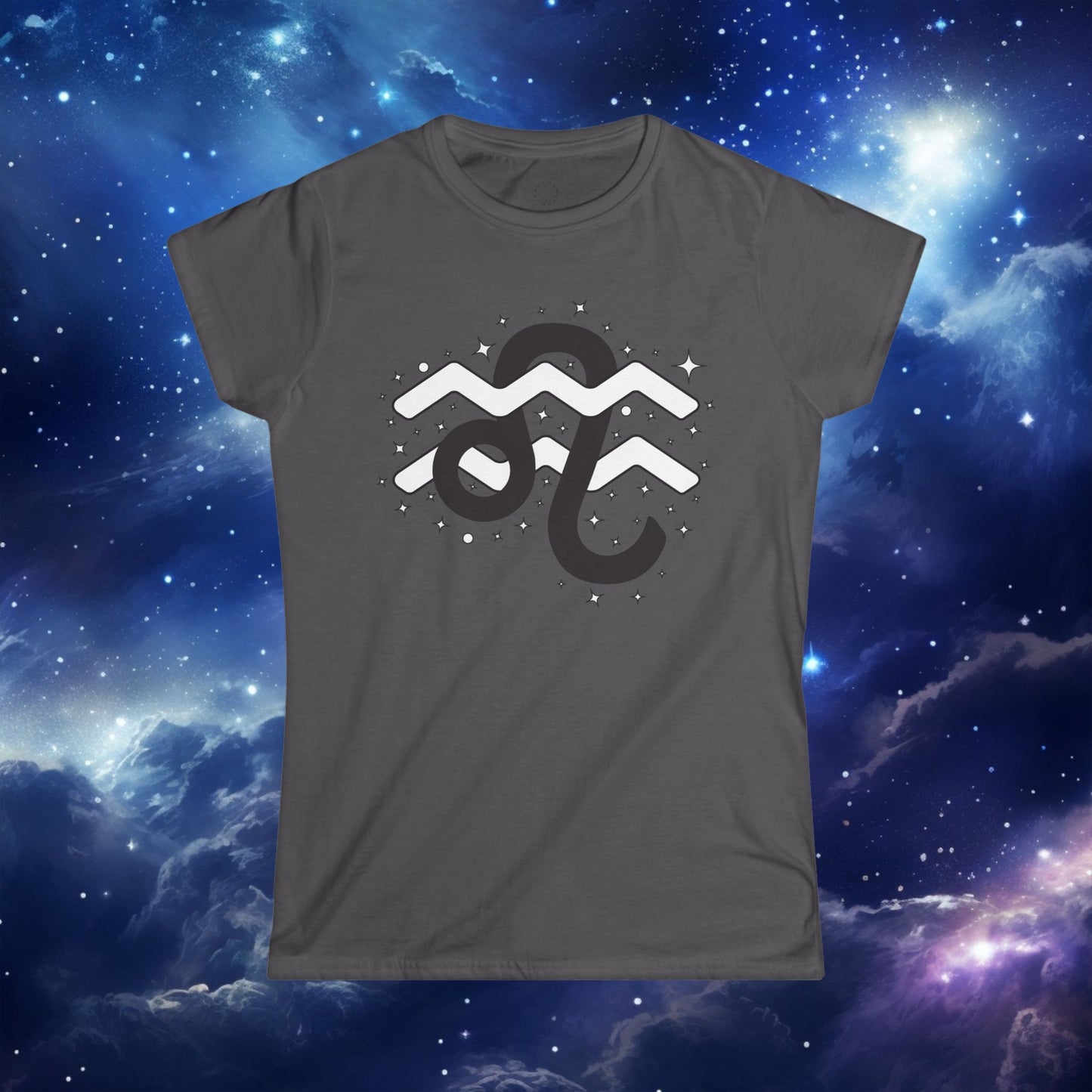 Astrology Zodiac Women's Softstyle Tee Leo and Aquarius with Love Description on Back
