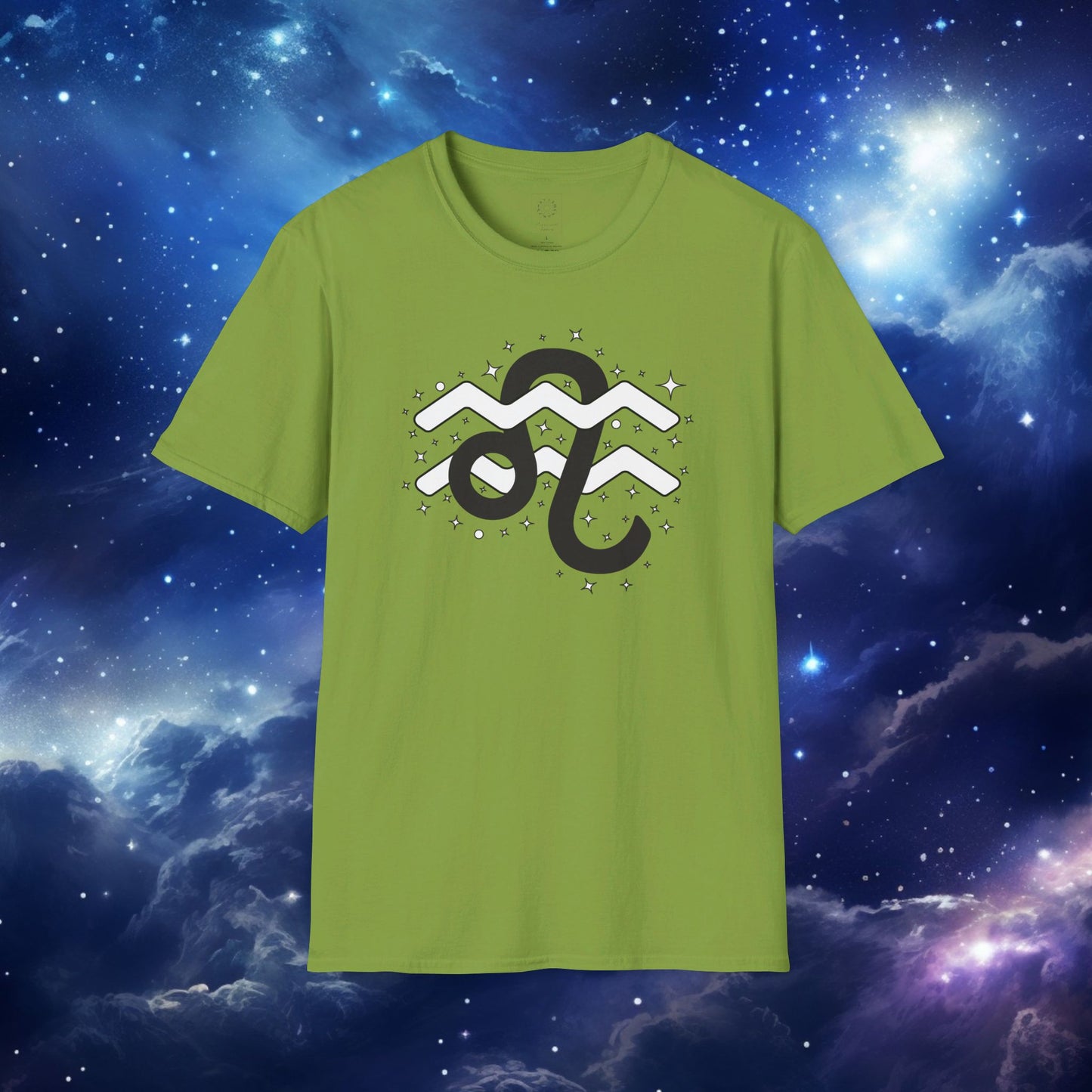 Astrology Zodiac Unisex Softstyle T-Shirt with Leo and Aquarius Symbols and Love Description