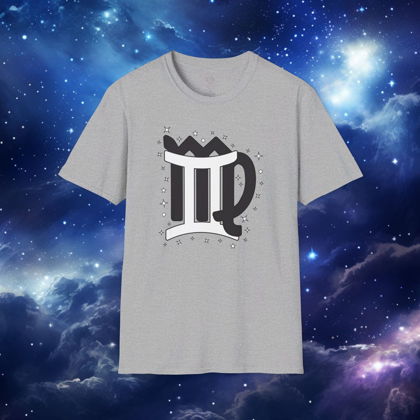 Astrology Zodiac Unisex Softstyle T-Shirt with Virgo and Gemini Symbols and Love Description