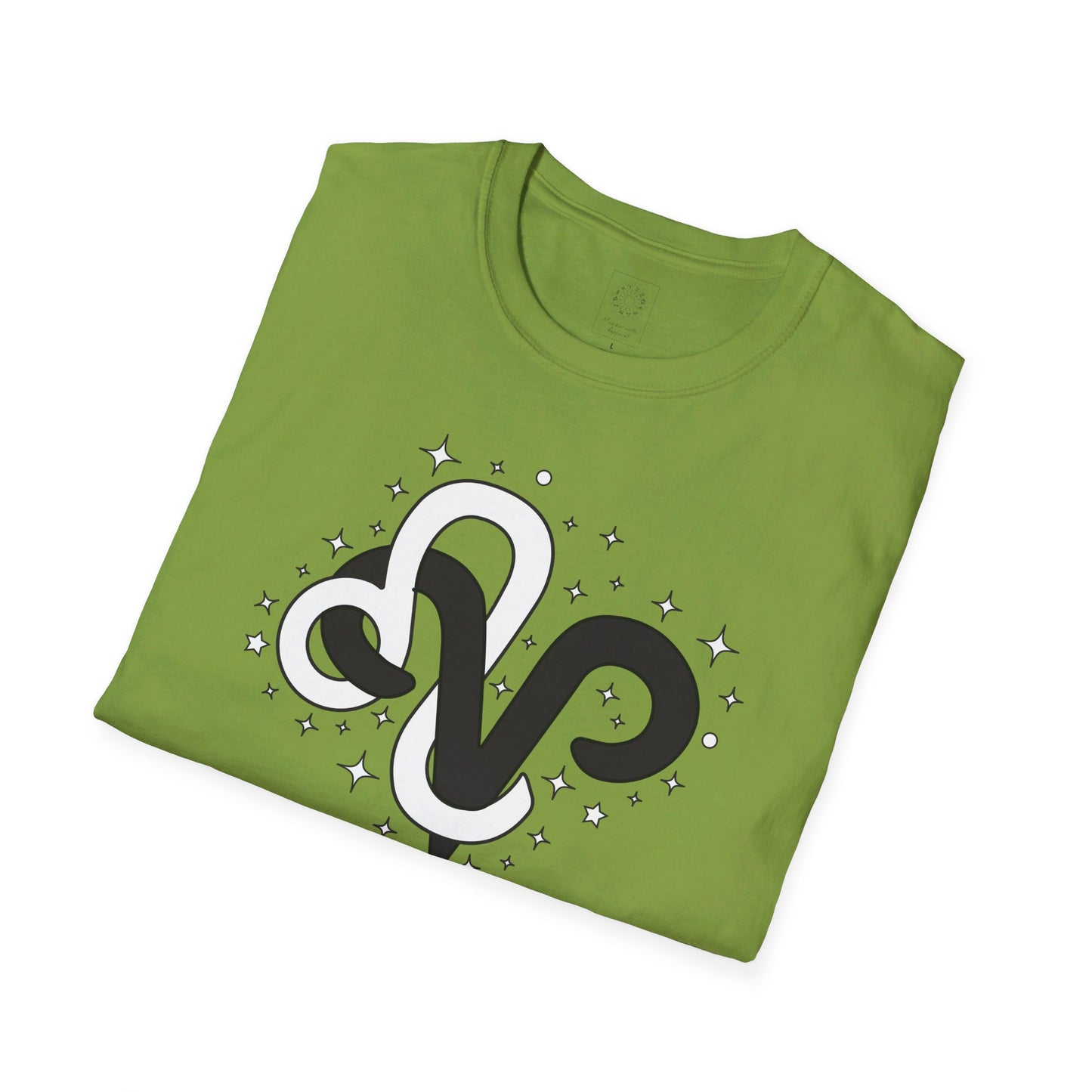 Astrology Zodiac Unisex Softstyle T-Shirt with Aries and Leo Symbols and Love Description