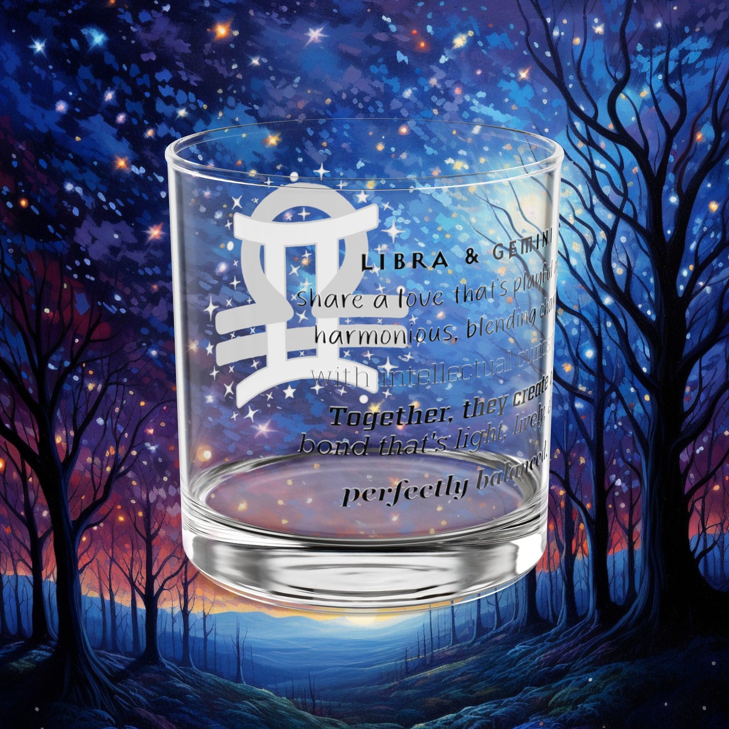 Libra Gemini Zodiac Rocks Glass