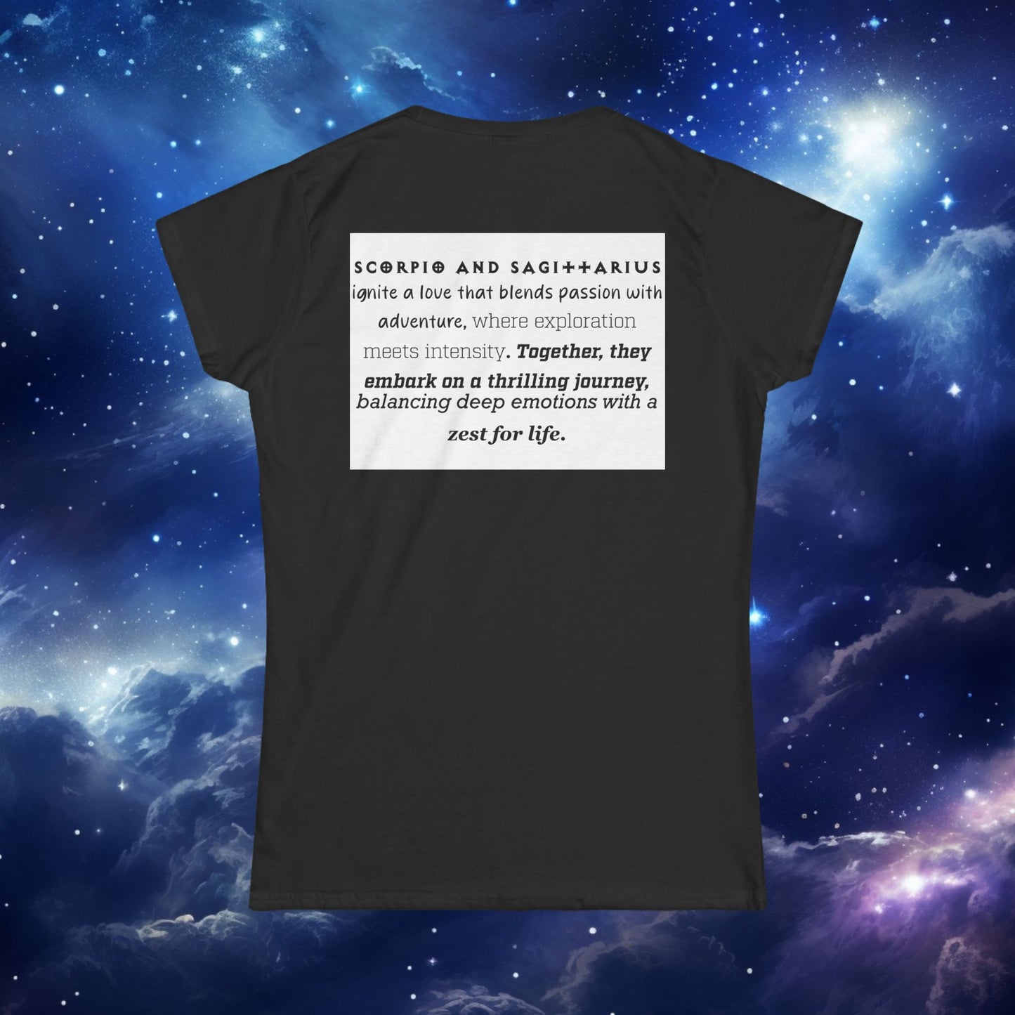 Astrology Zodiac Women's Softstyle Tee Scorpio and Sagittarius with Love Description
