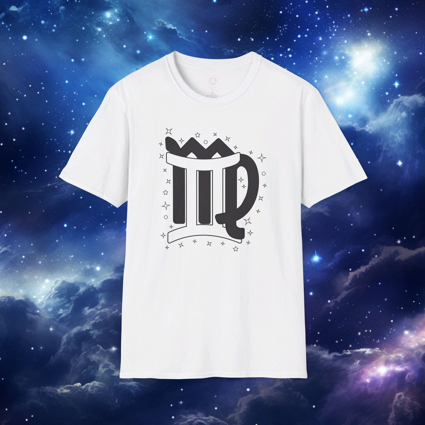 Astrology Zodiac Unisex Softstyle T-Shirt with Virgo and Gemini Symbols and Love Description