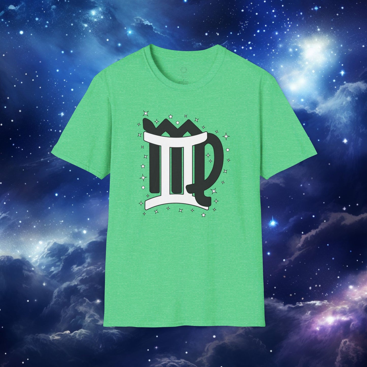Astrology Zodiac Unisex Softstyle T-Shirt with Virgo and Gemini Symbols and Love Description