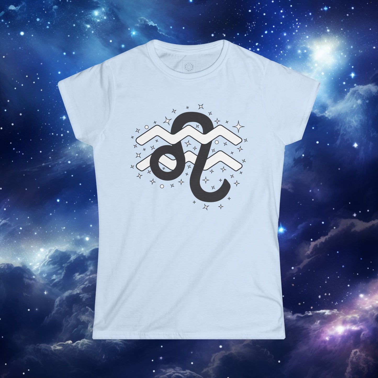 Astrology Zodiac Women's Softstyle Tee Leo and Aquarius with Love Description on Back