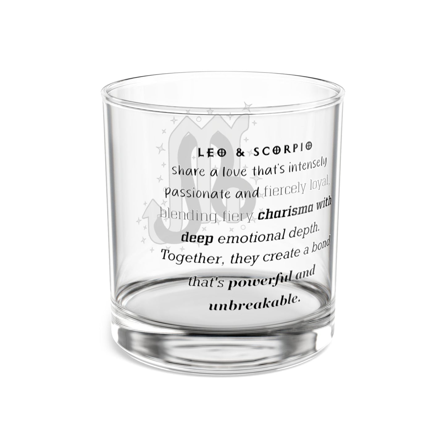 Leo and Scorpio Rocks Glass, 10oz with Love Description