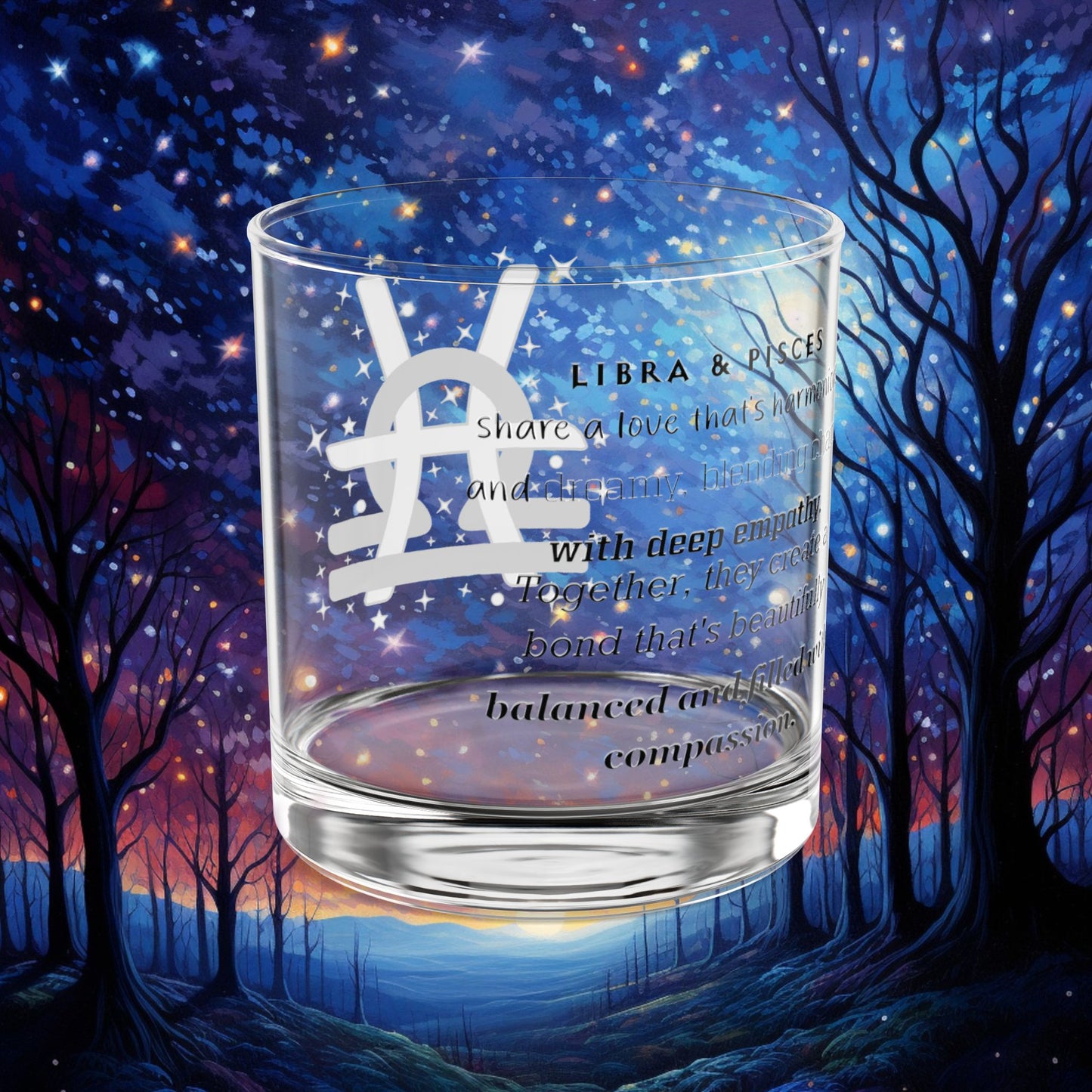 Libra Pisces Zodiac Rocks Glass