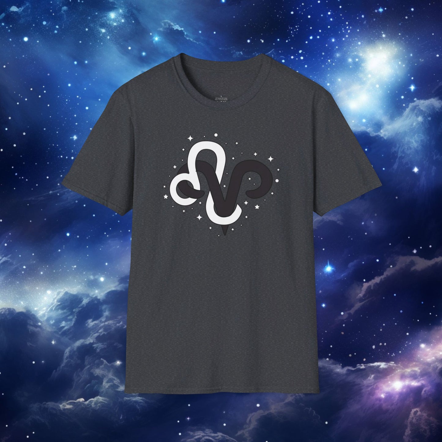 Astrology Zodiac Unisex Softstyle T-Shirt with Aries and Leo Symbols and Love Description
