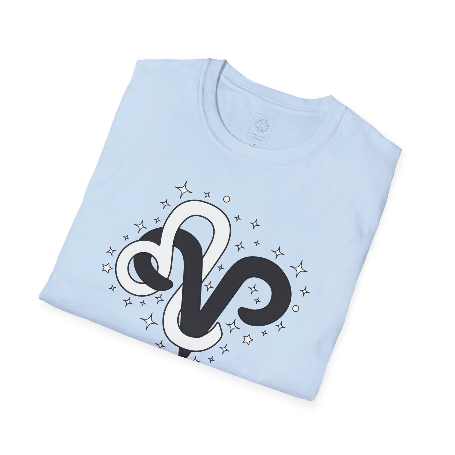 Astrology Zodiac Unisex Softstyle T-Shirt with Aries and Leo Symbols and Love Description