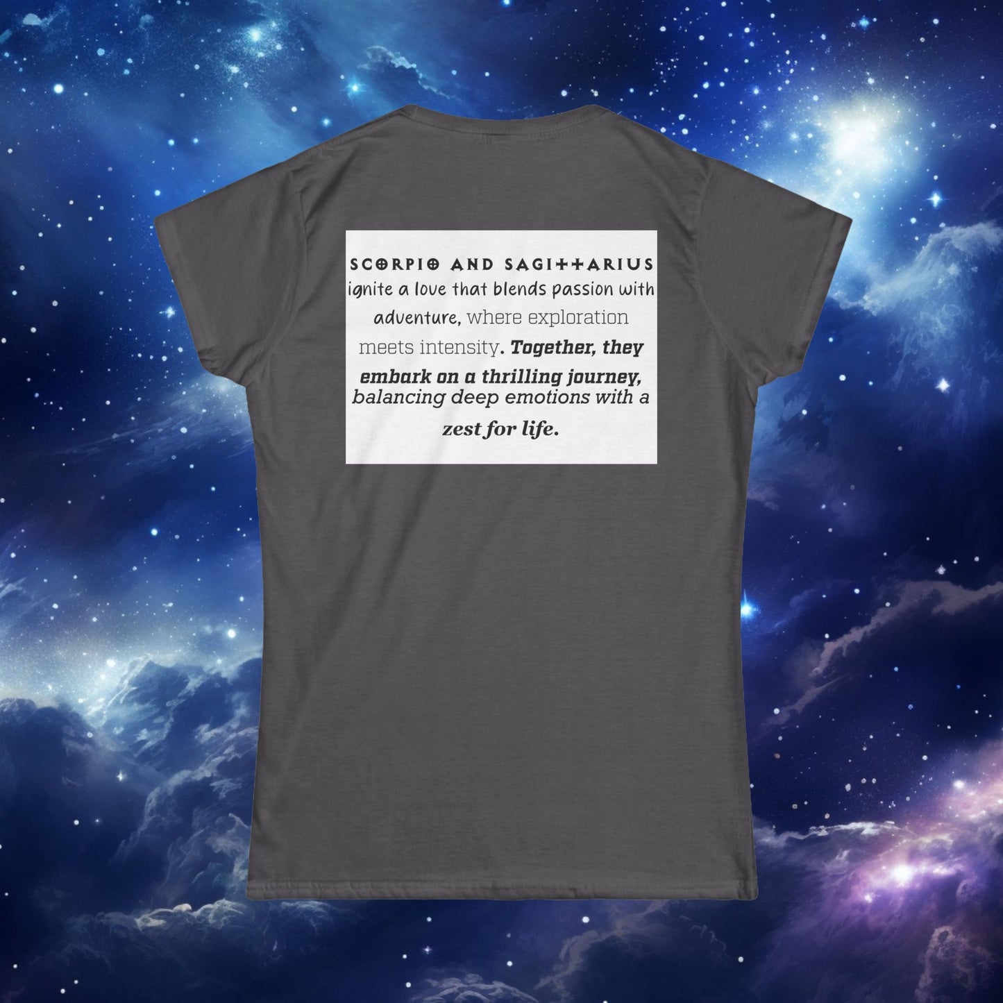 Astrology Zodiac Women's Softstyle Tee Scorpio and Sagittarius with Love Description