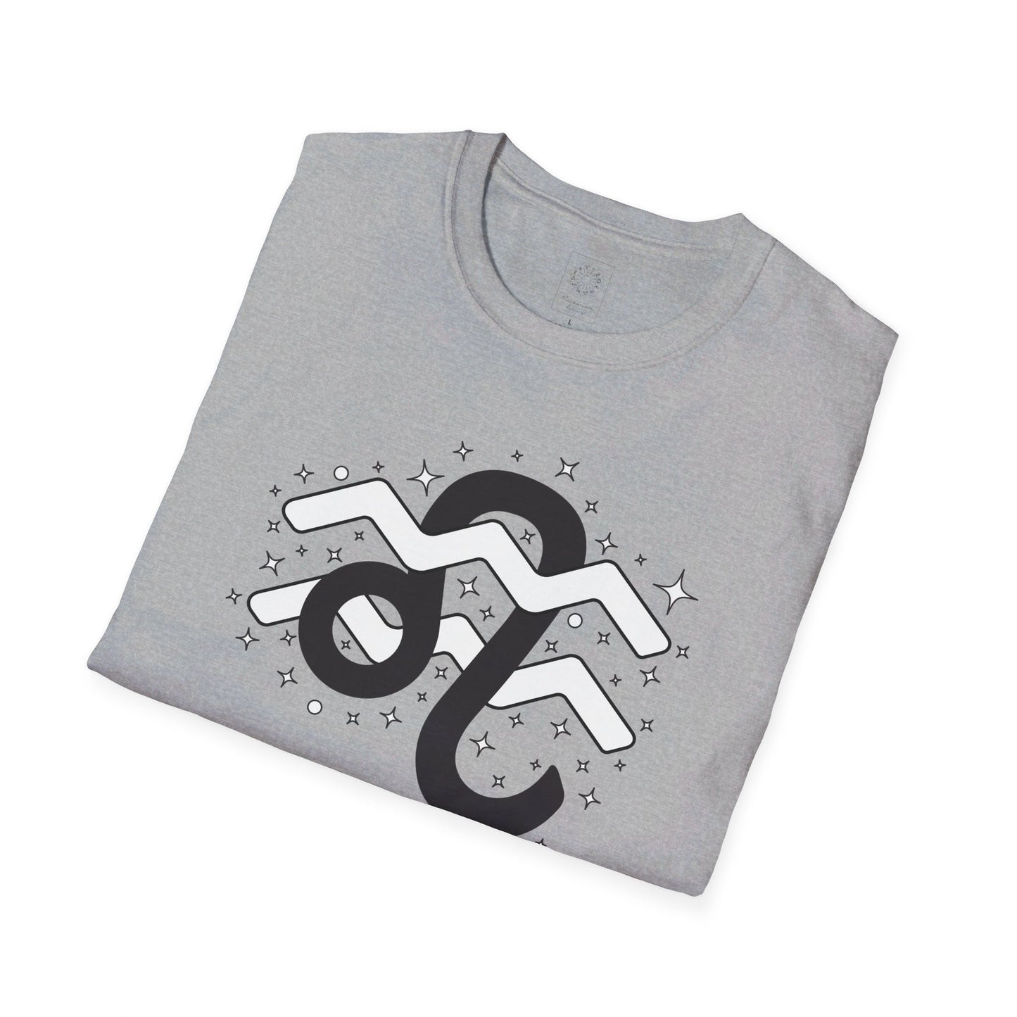 Astrology Zodiac Unisex Softstyle T-Shirt with Leo and Aquarius Symbols and Love Description