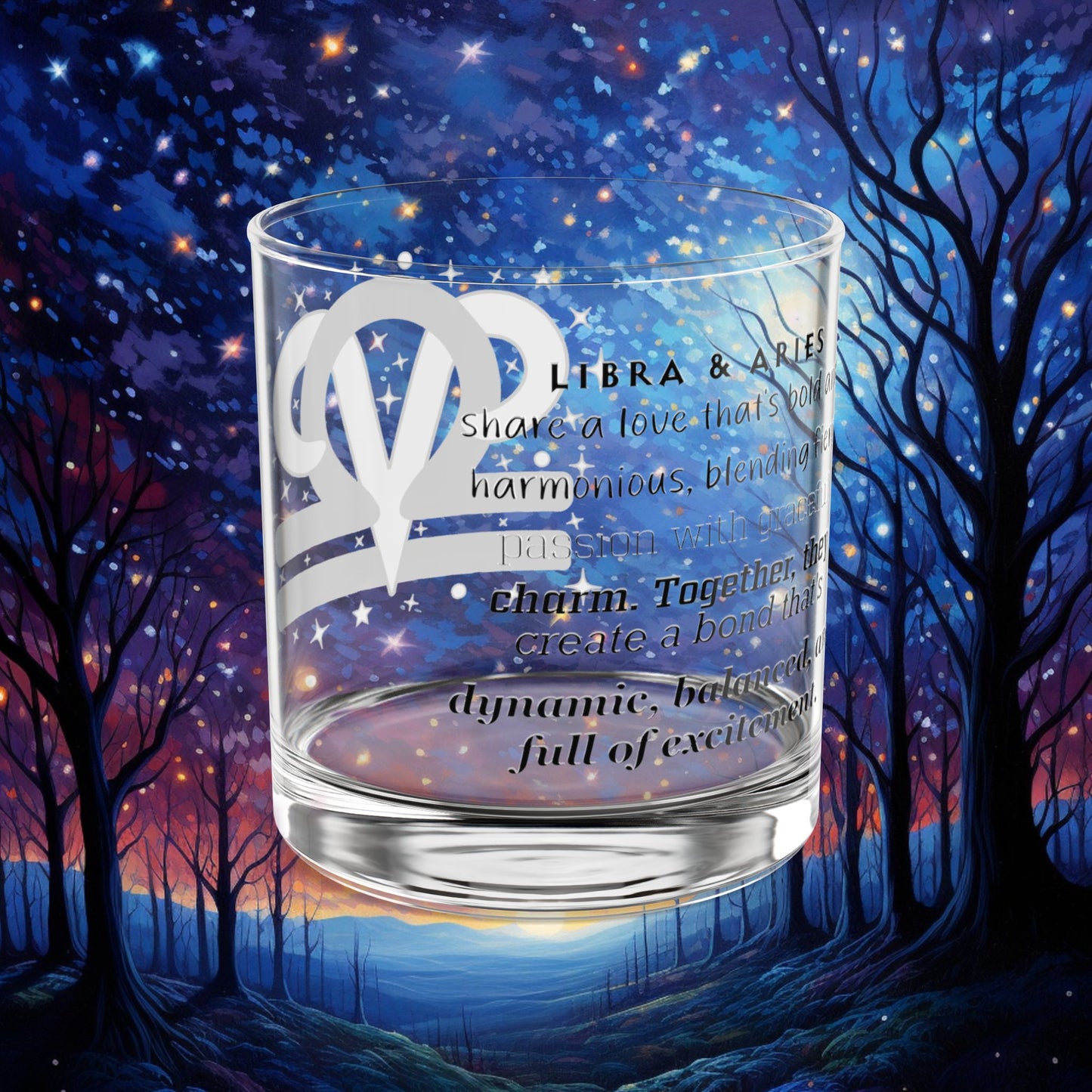 Libra Aries Zodiac Rocks Glass