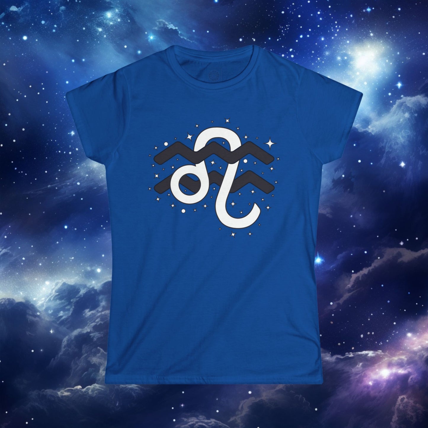 Astrology Zodiac Women's Softstyle Tee Aquarius and Leo with Description on Back