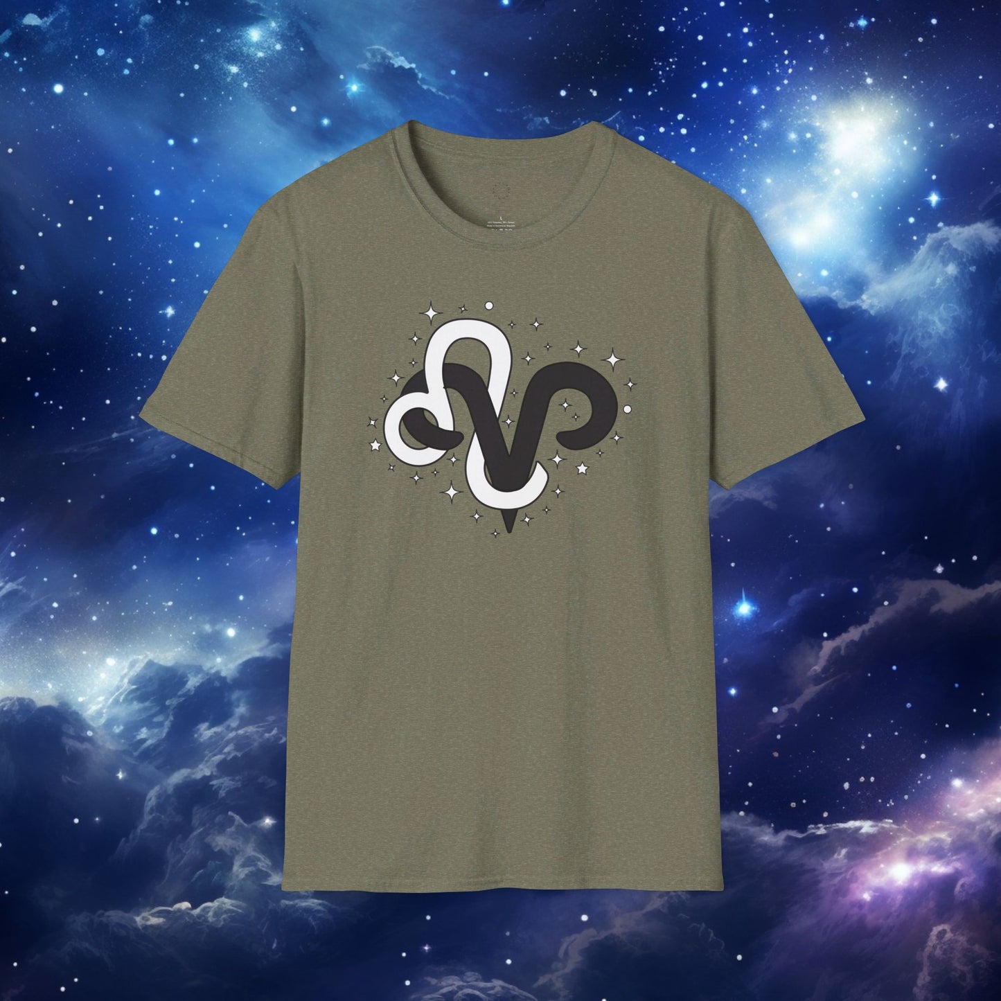 Astrology Zodiac Unisex Softstyle T-Shirt with Aries and Leo Symbols and Love Description