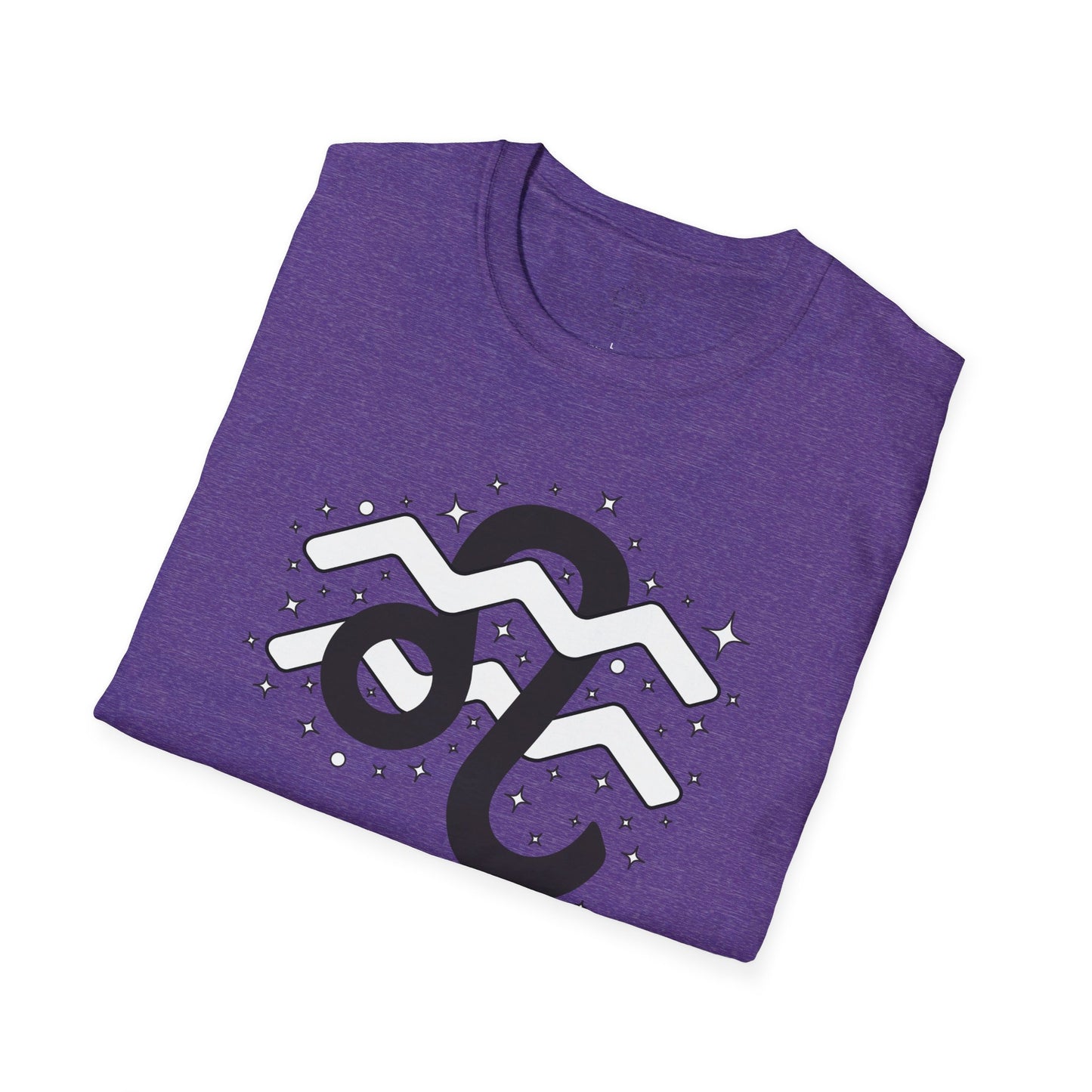 Astrology Zodiac Unisex Softstyle T-Shirt with Leo and Aquarius Symbols and Love Description