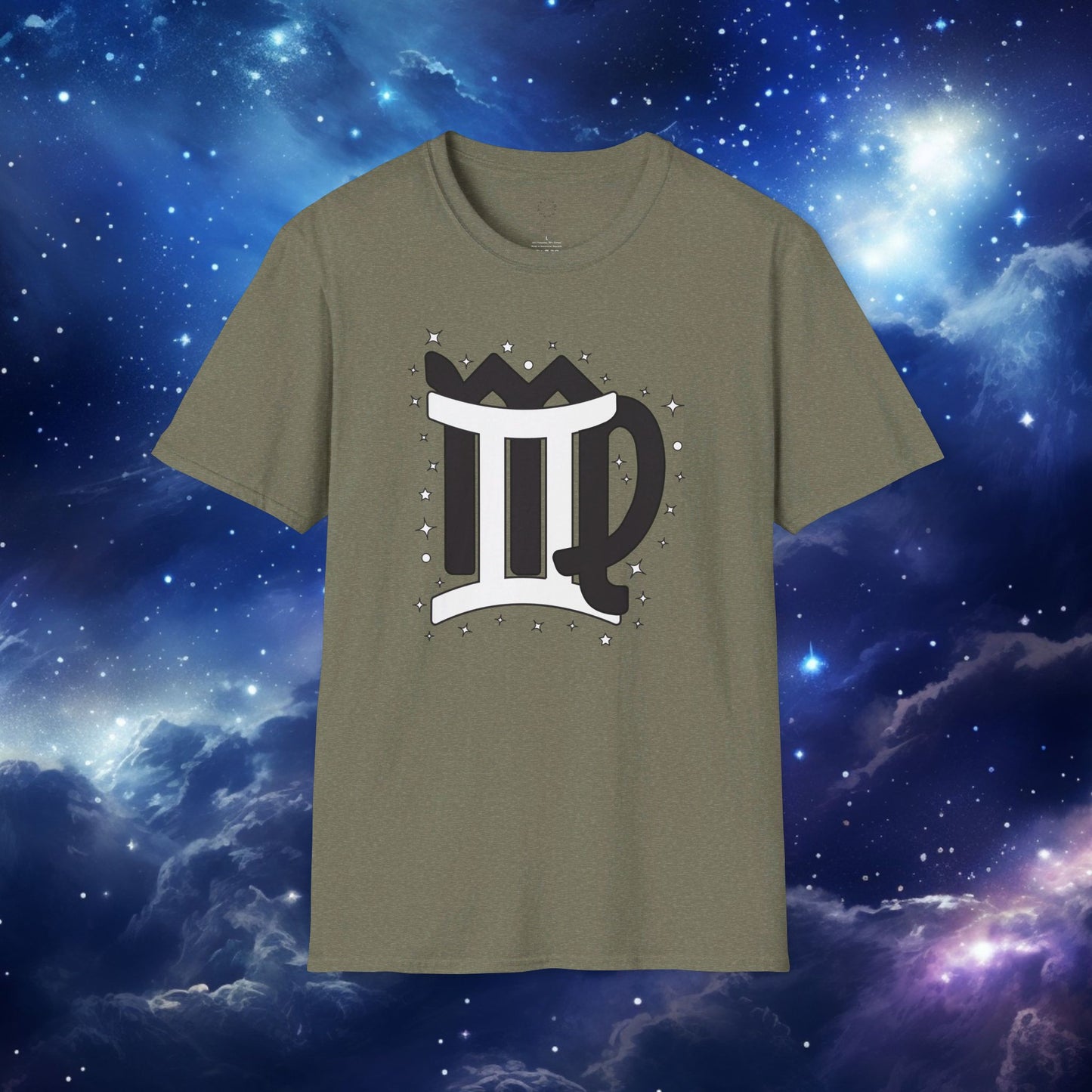 Astrology Zodiac Unisex Softstyle T-Shirt with Virgo and Gemini Symbols and Love Description