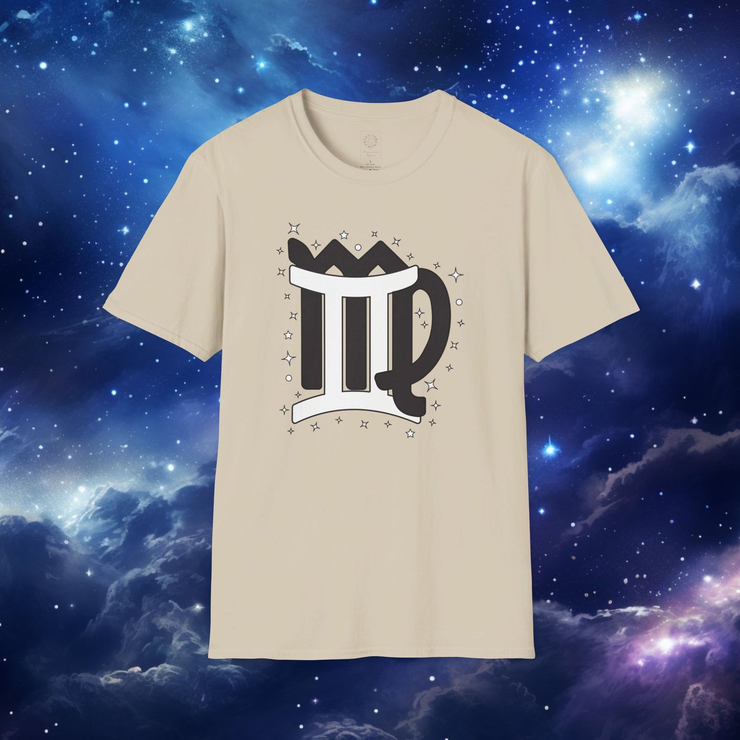 Astrology Zodiac Unisex Softstyle T-Shirt with Virgo and Gemini Symbols and Love Description