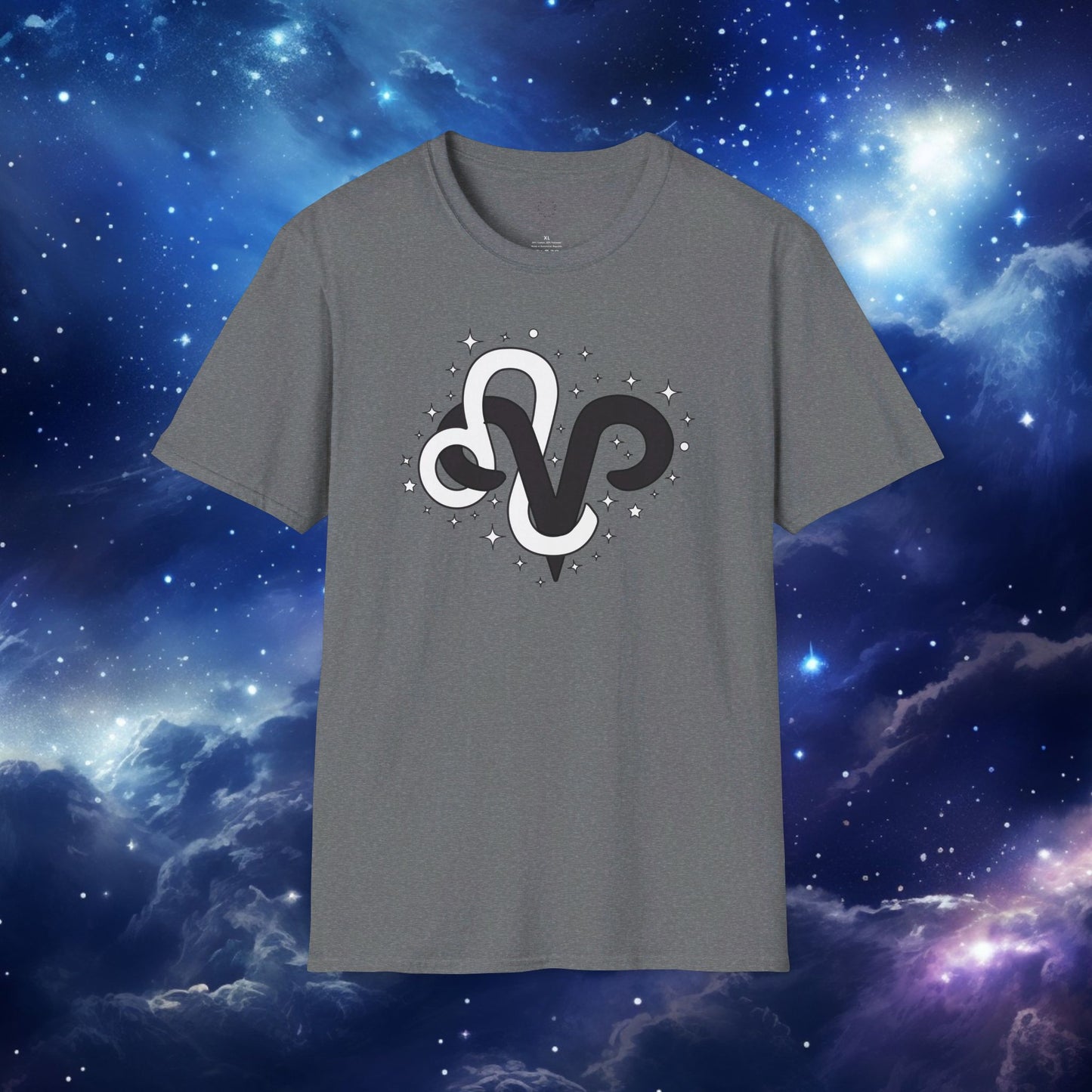 Astrology Zodiac Unisex Softstyle T-Shirt with Aries and Leo Symbols and Love Description