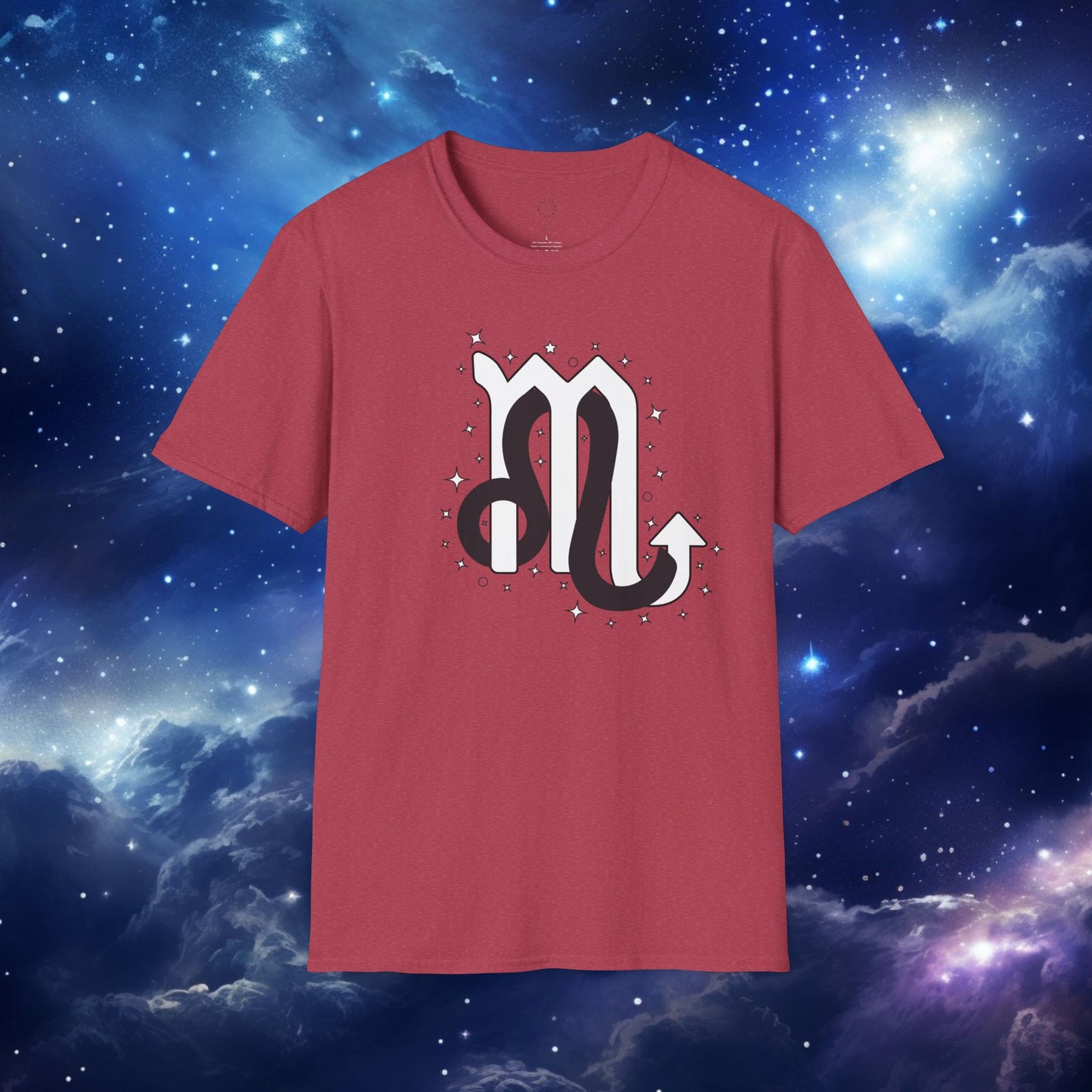 Astrology Zodiac Unisex Softstyle T-Shirt Leo and Scorpio With Love Description On Back