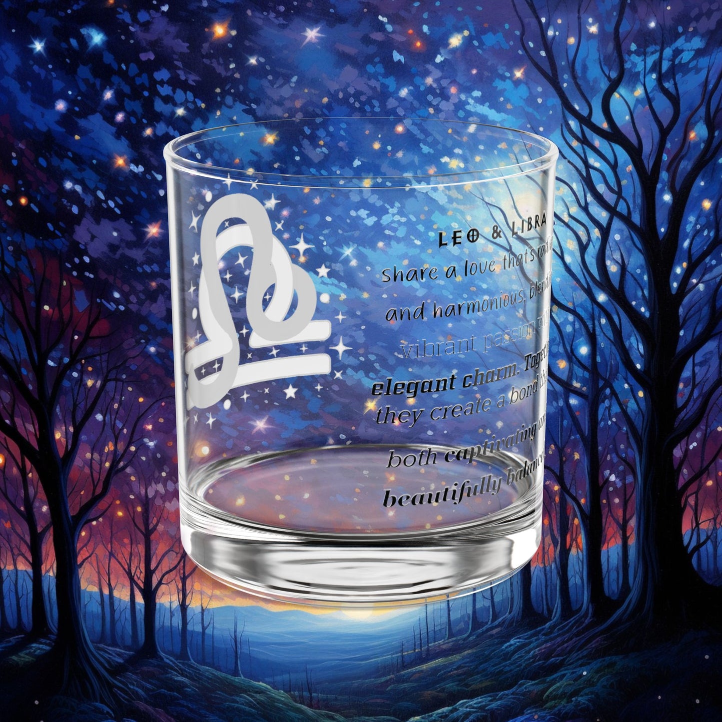 Leo Libra Zodiac Rocks Glass