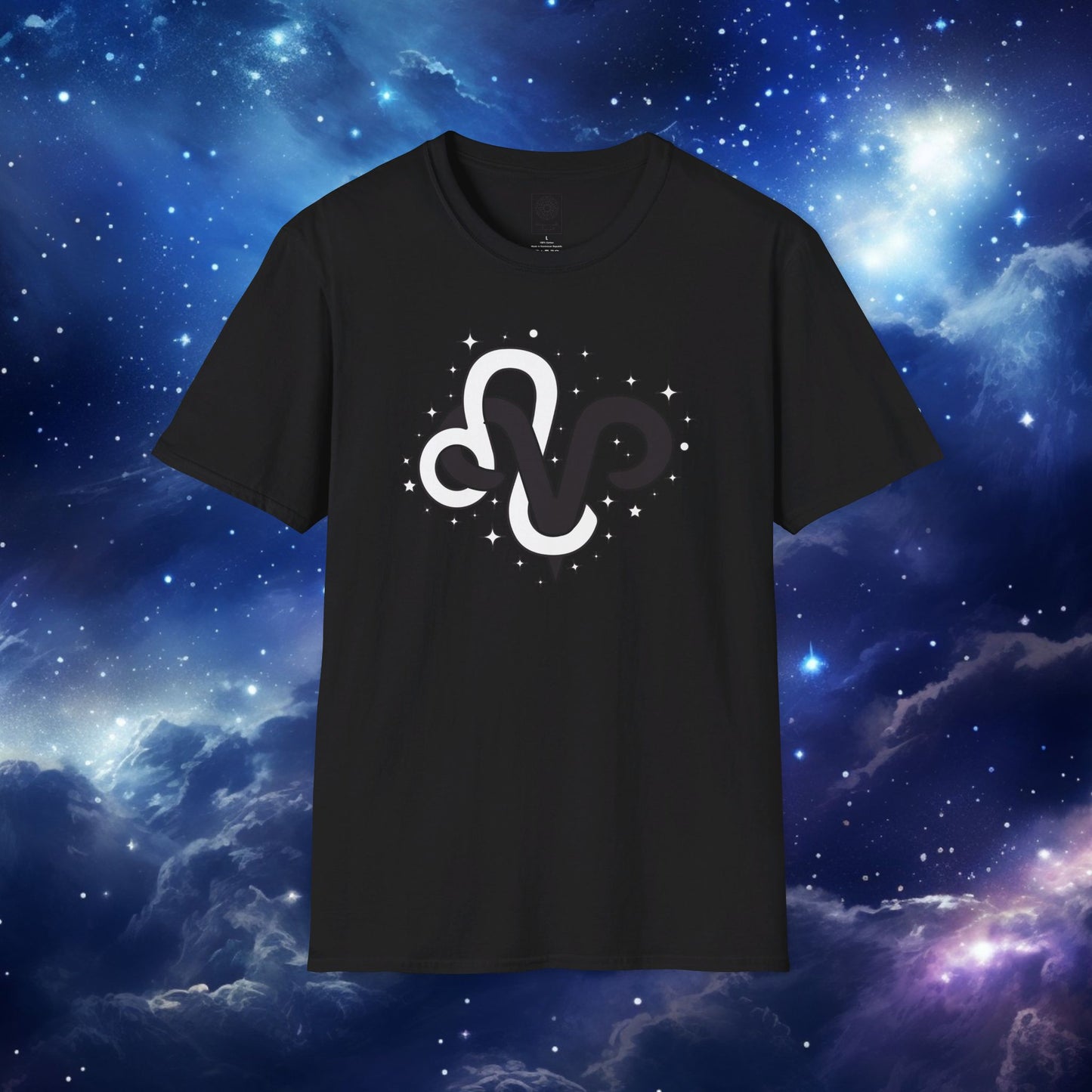 Astrology Zodiac Unisex Softstyle T-Shirt with Aries and Leo Symbols and Love Description
