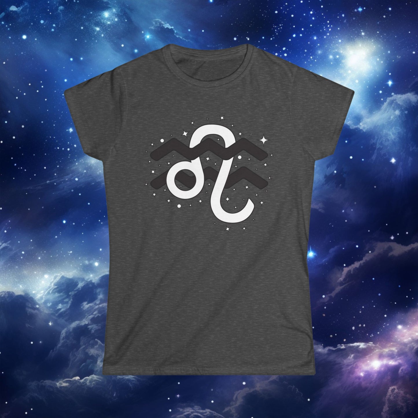 Astrology Zodiac Women's Softstyle Tee Aquarius and Leo with Description on Back