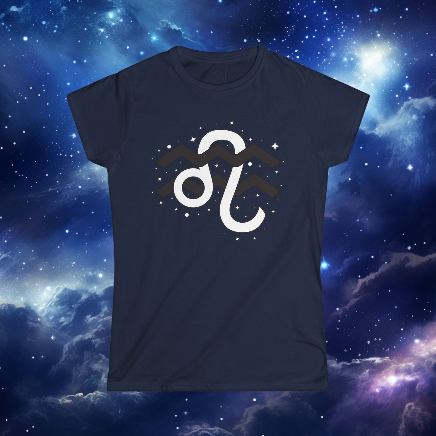 Astrology Zodiac Women's Softstyle Tee Aquarius and Leo with Love Description on Back