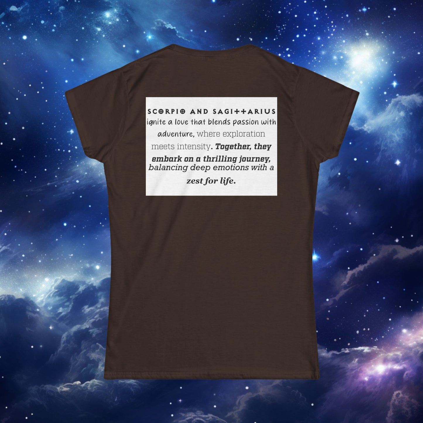 Astrology Zodiac Women's Softstyle Tee Scorpio and Sagittarius with Love Description