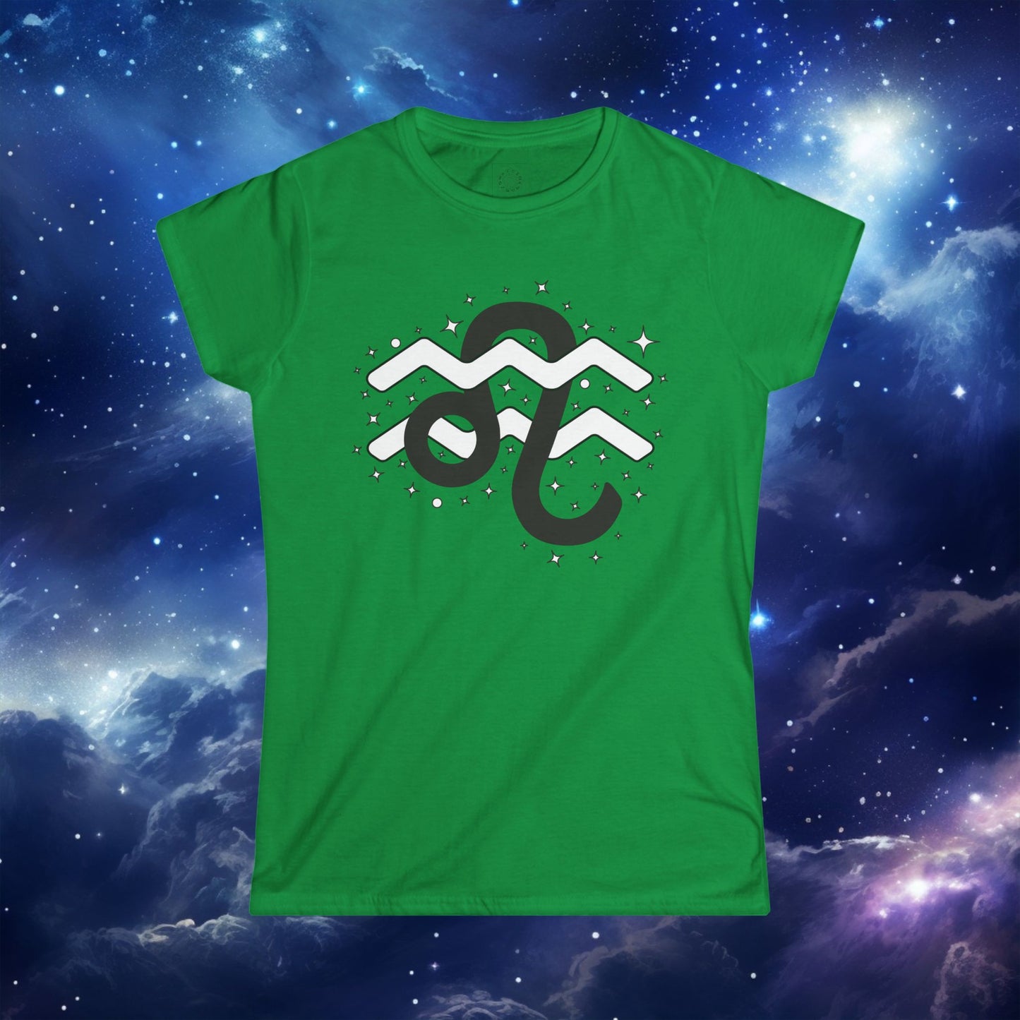 Astrology Zodiac Women's Softstyle Tee Leo and Aquarius with Love Description on Back