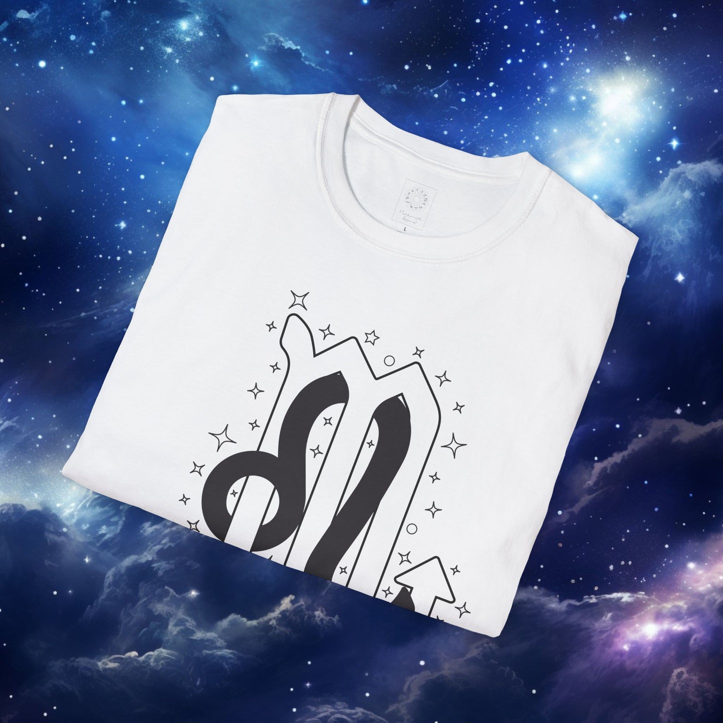 Astrology Zodiac Unisex Softstyle T-Shirt Leo and Scorpio With Love Description On Back
