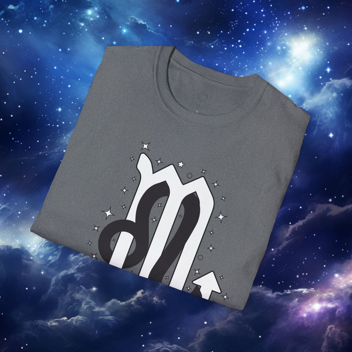 Astrology Zodiac Unisex Softstyle T-Shirt Leo and Scorpio With Love Description On Back