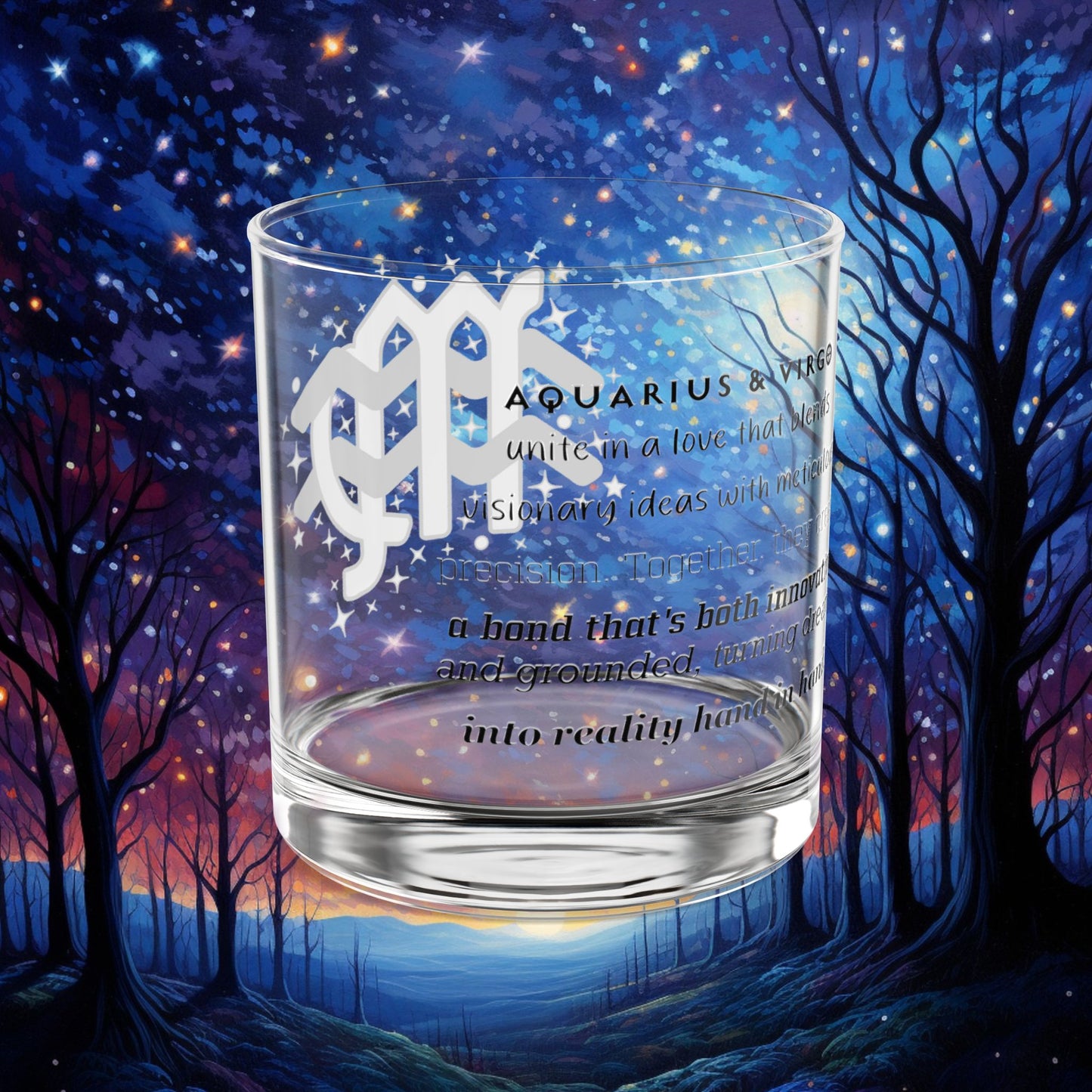 Aquarius Virgo Zodiac Rocks Glass