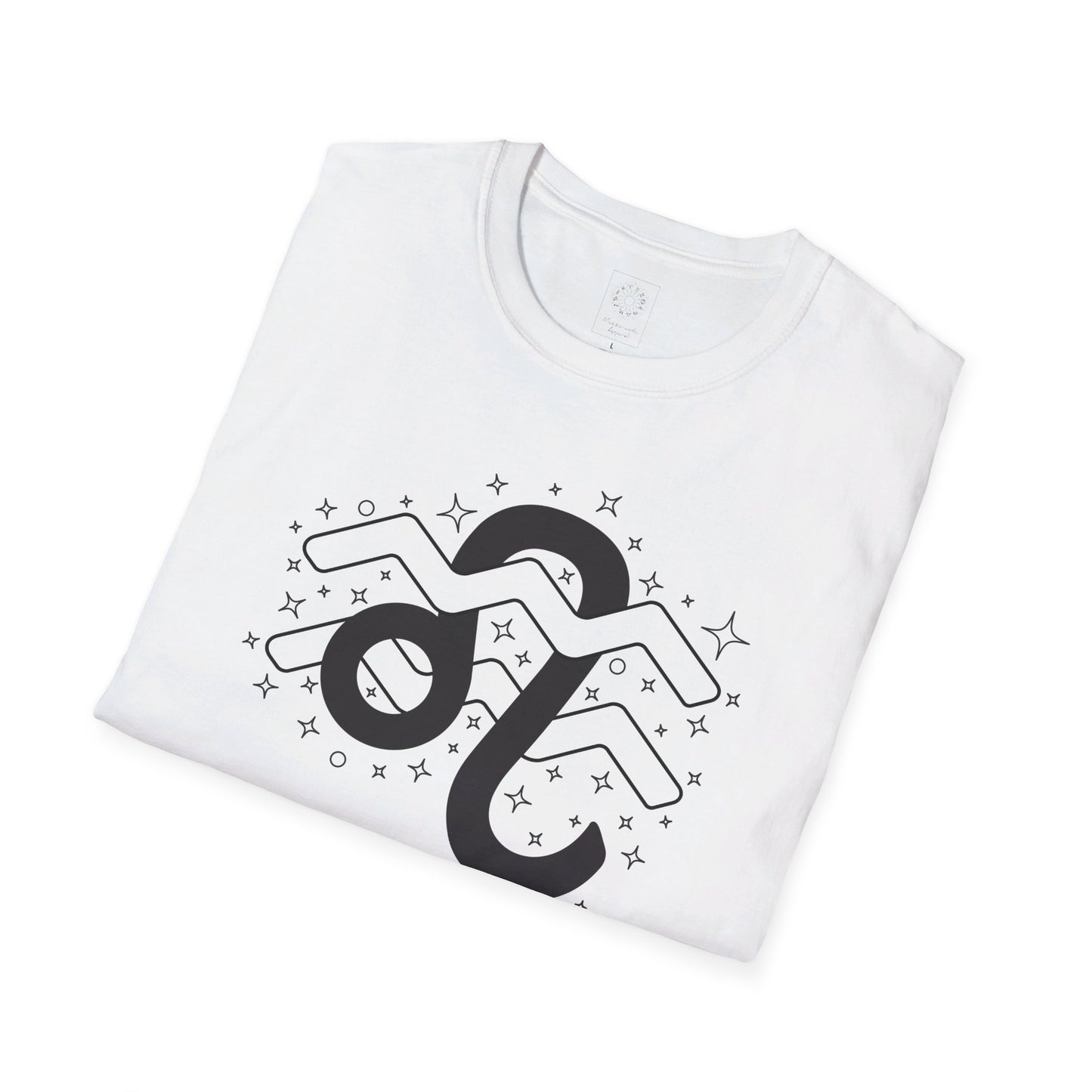 Astrology Zodiac Unisex Softstyle T-Shirt with Leo and Aquarius Symbols and Love Description