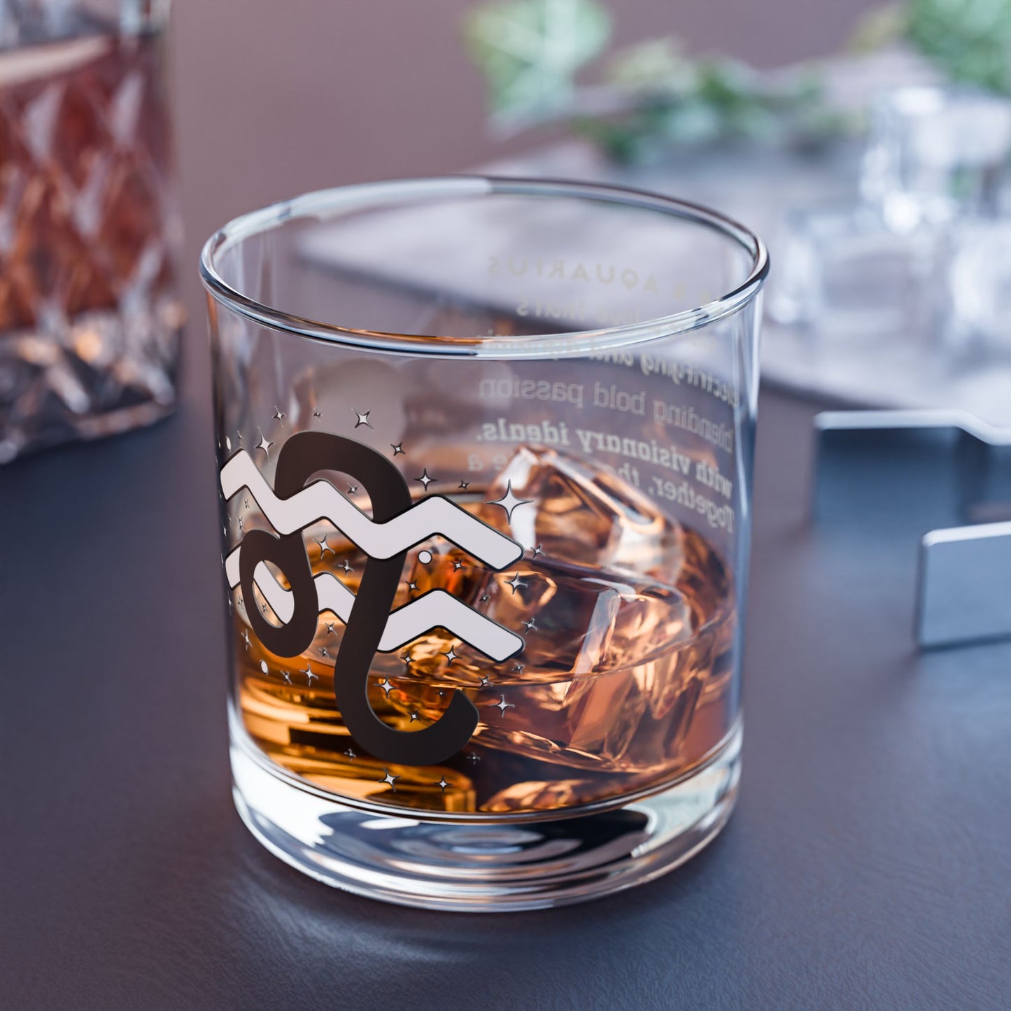 Leo Aquarius Zodiac Rocks Glass