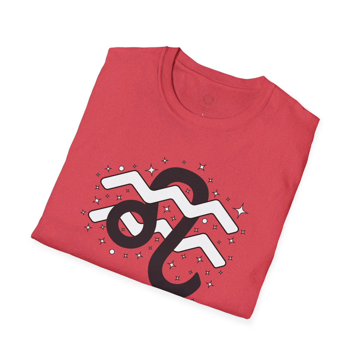 Astrology Zodiac Unisex Softstyle T-Shirt with Leo and Aquarius Symbols and Love Description